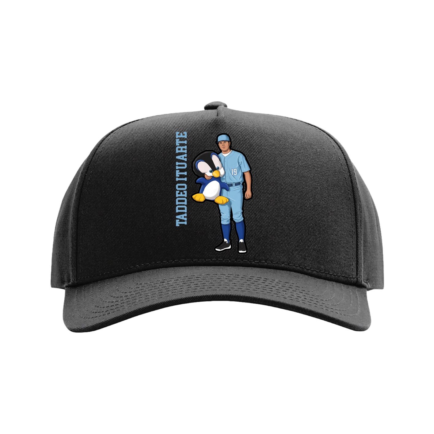 Full Fabric Five-Panel Champ Cap — Name Vertical in Black