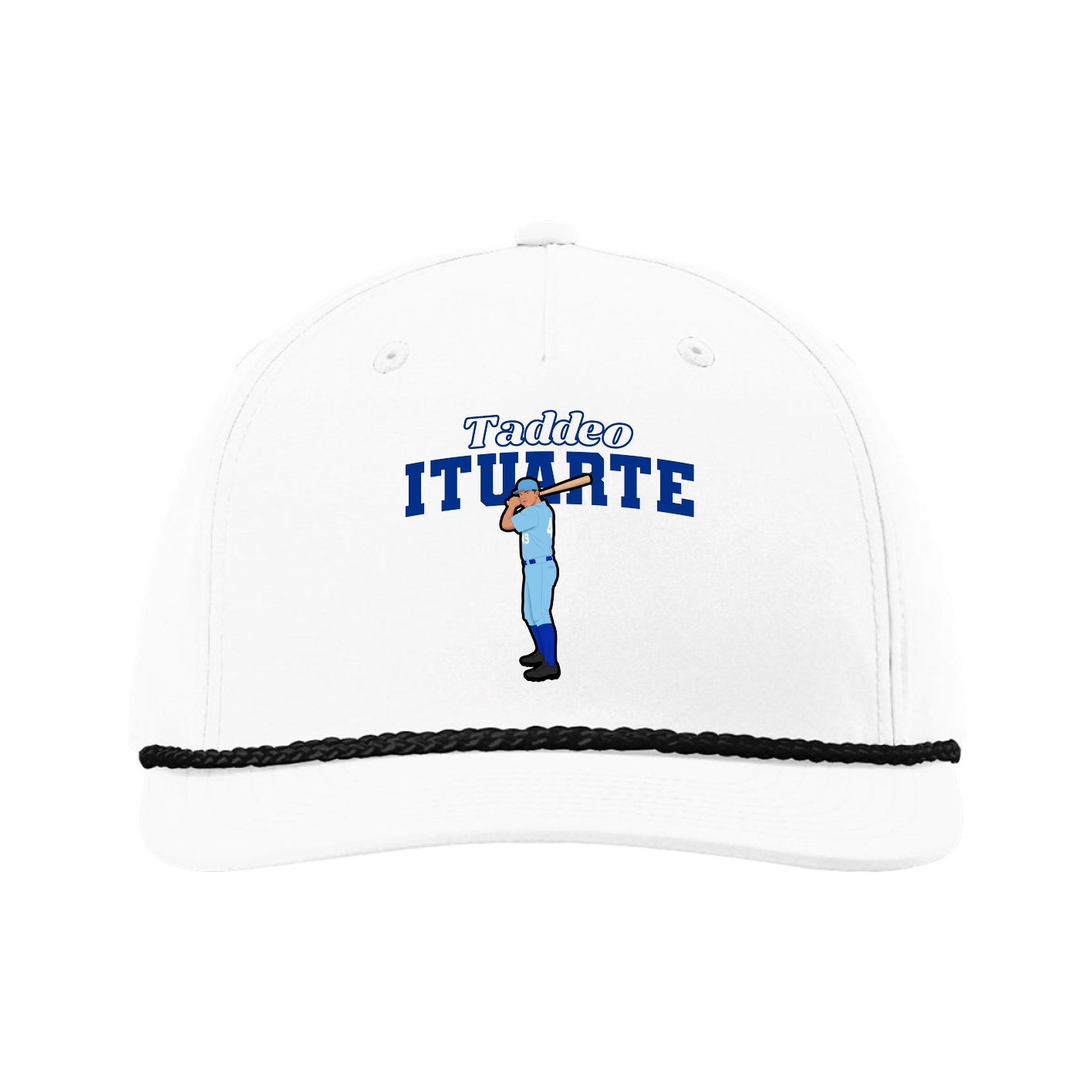 Five-Panel Classic Rope Cap — Name Arch in White