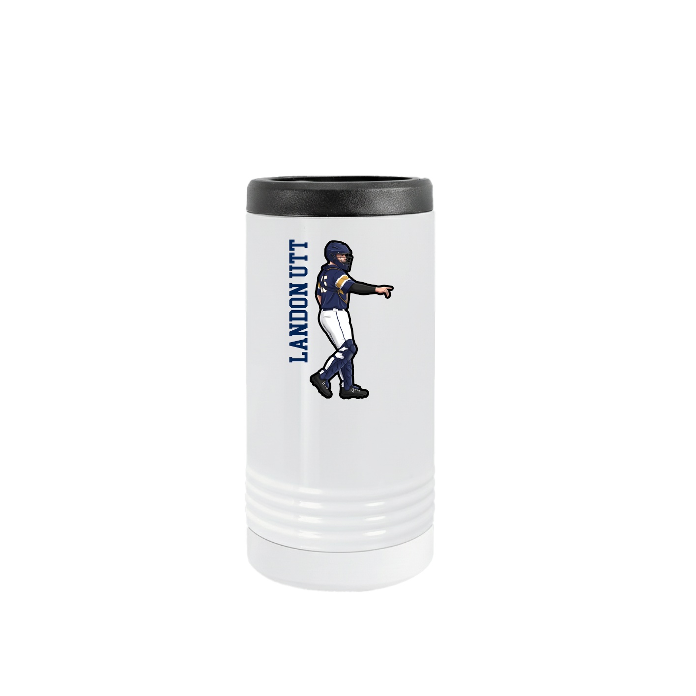 Slim Beverage Holder — Name Vertical in White