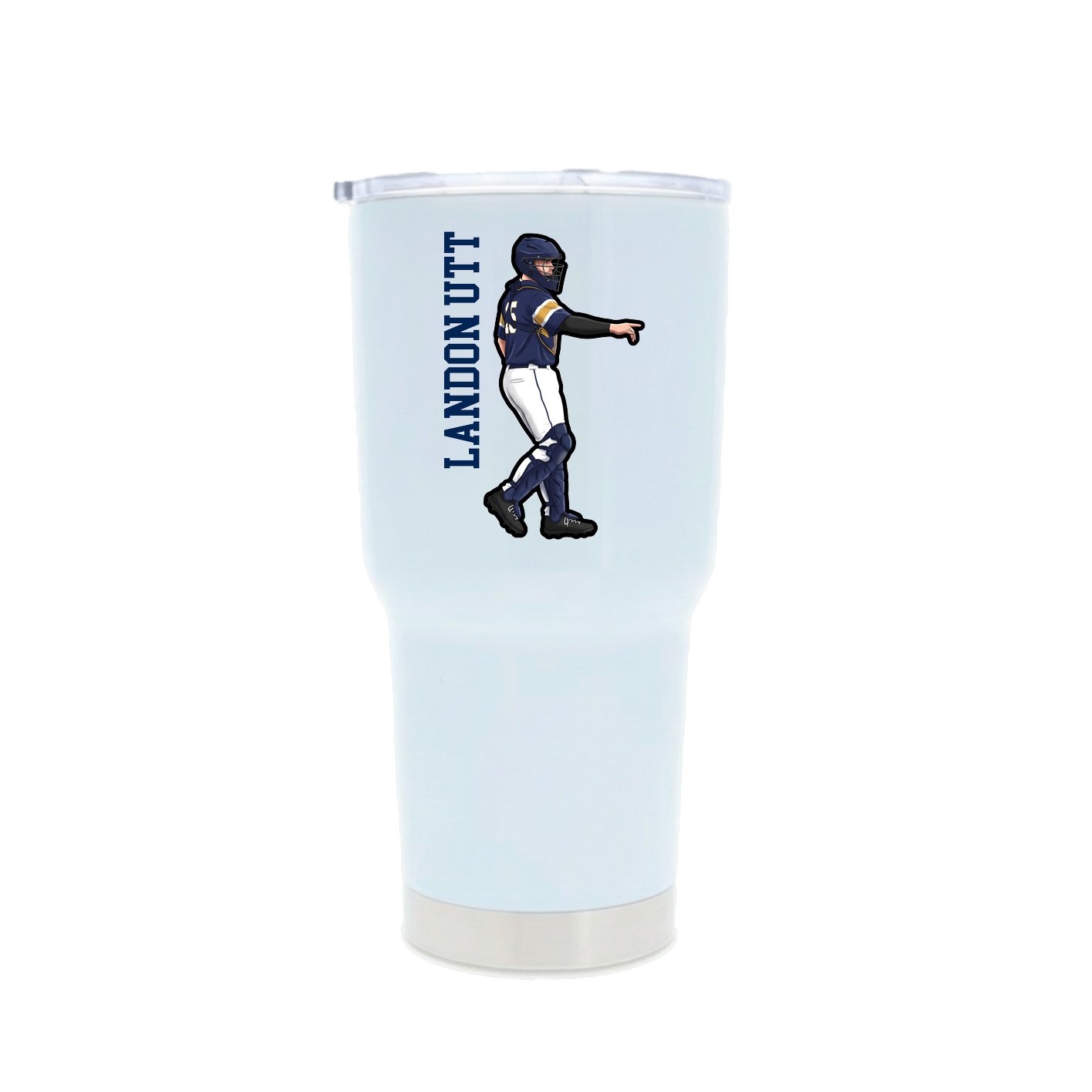 30oz Stainless Steel Tumbler — Name Vertical in White