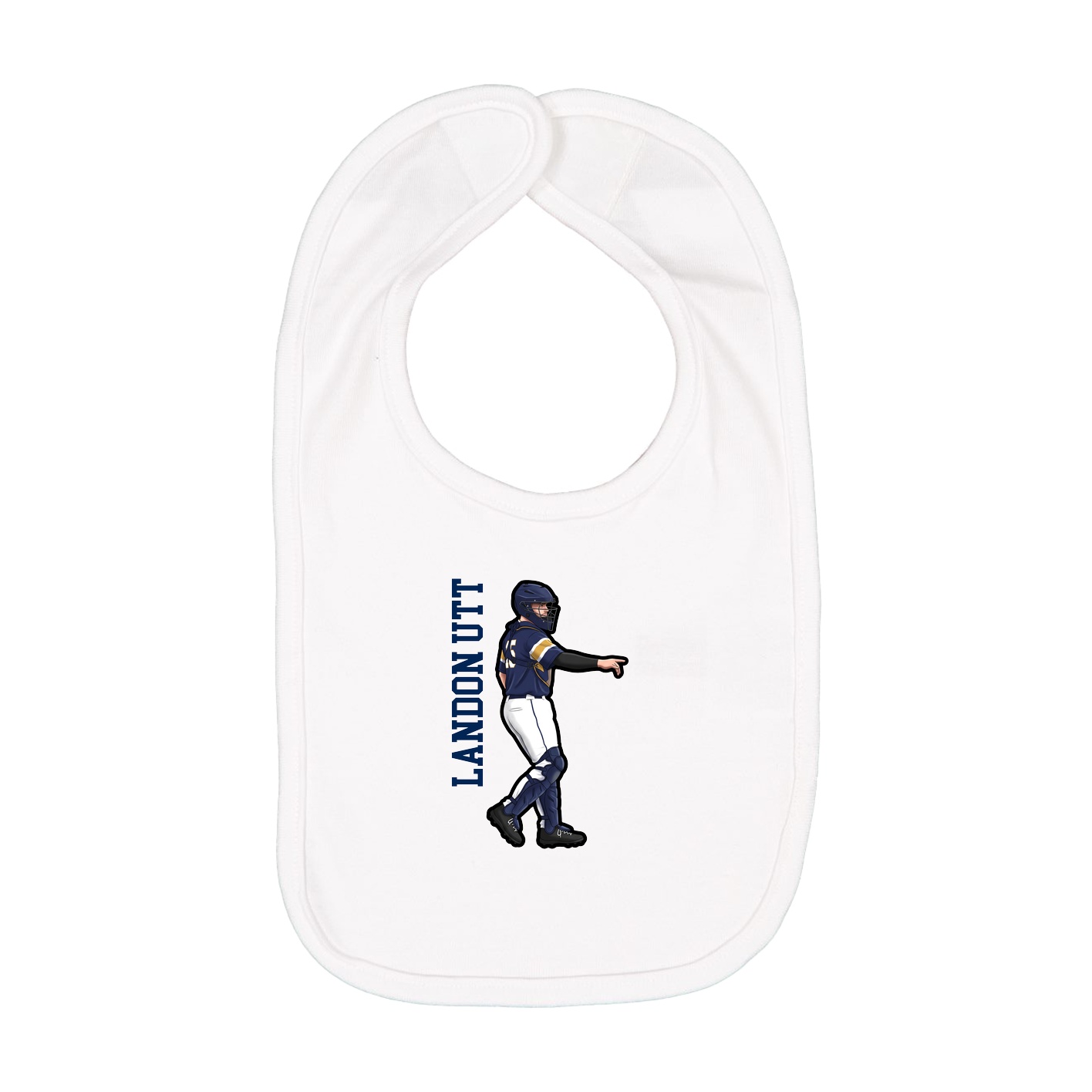Infant Bib — Name Vertical in White