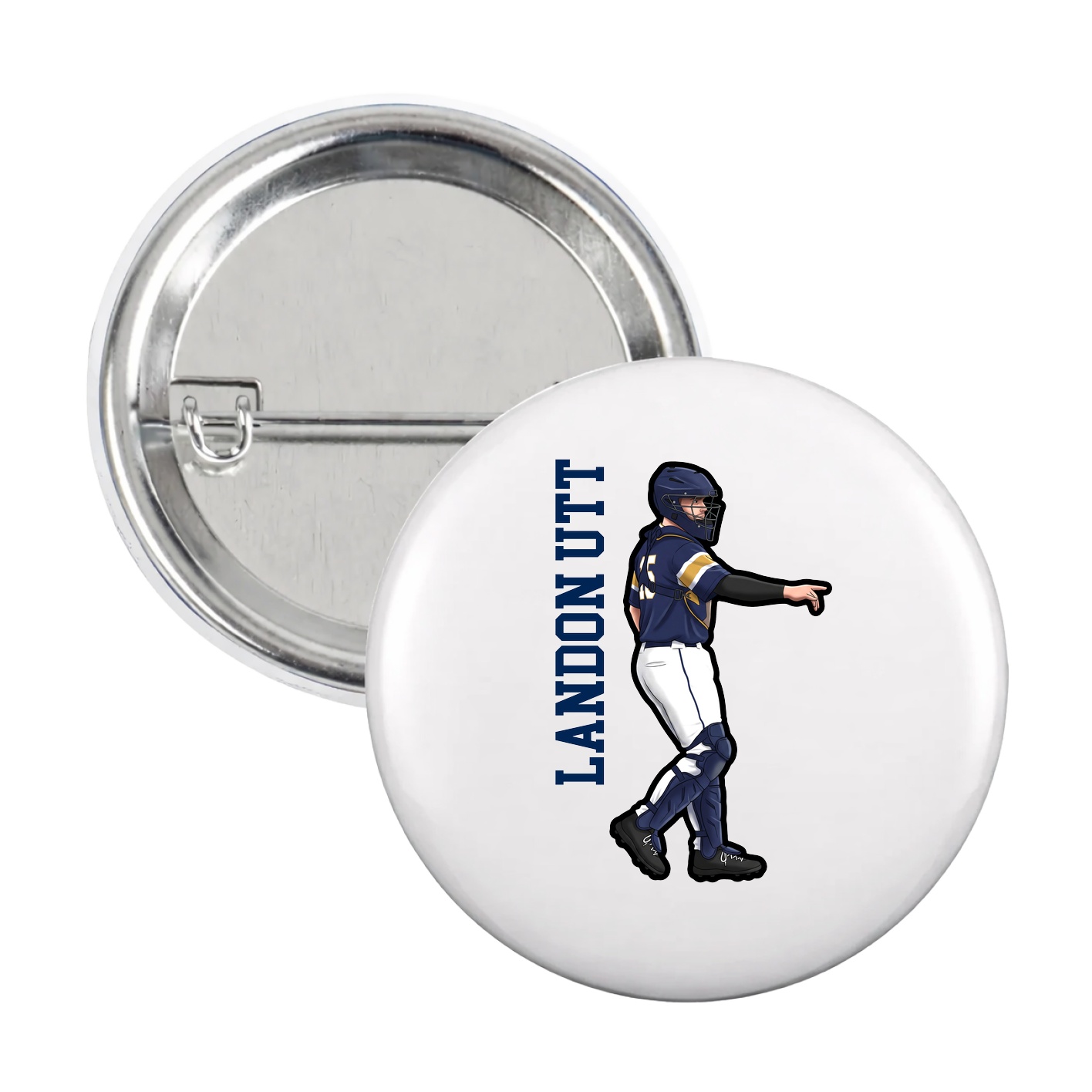 Game Day Button — Name Vertical in White