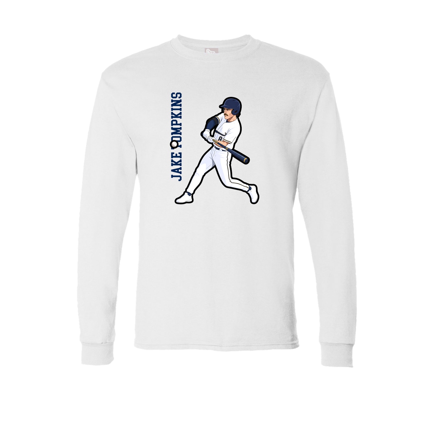 Long Sleeve Tee — Name Vertical in White