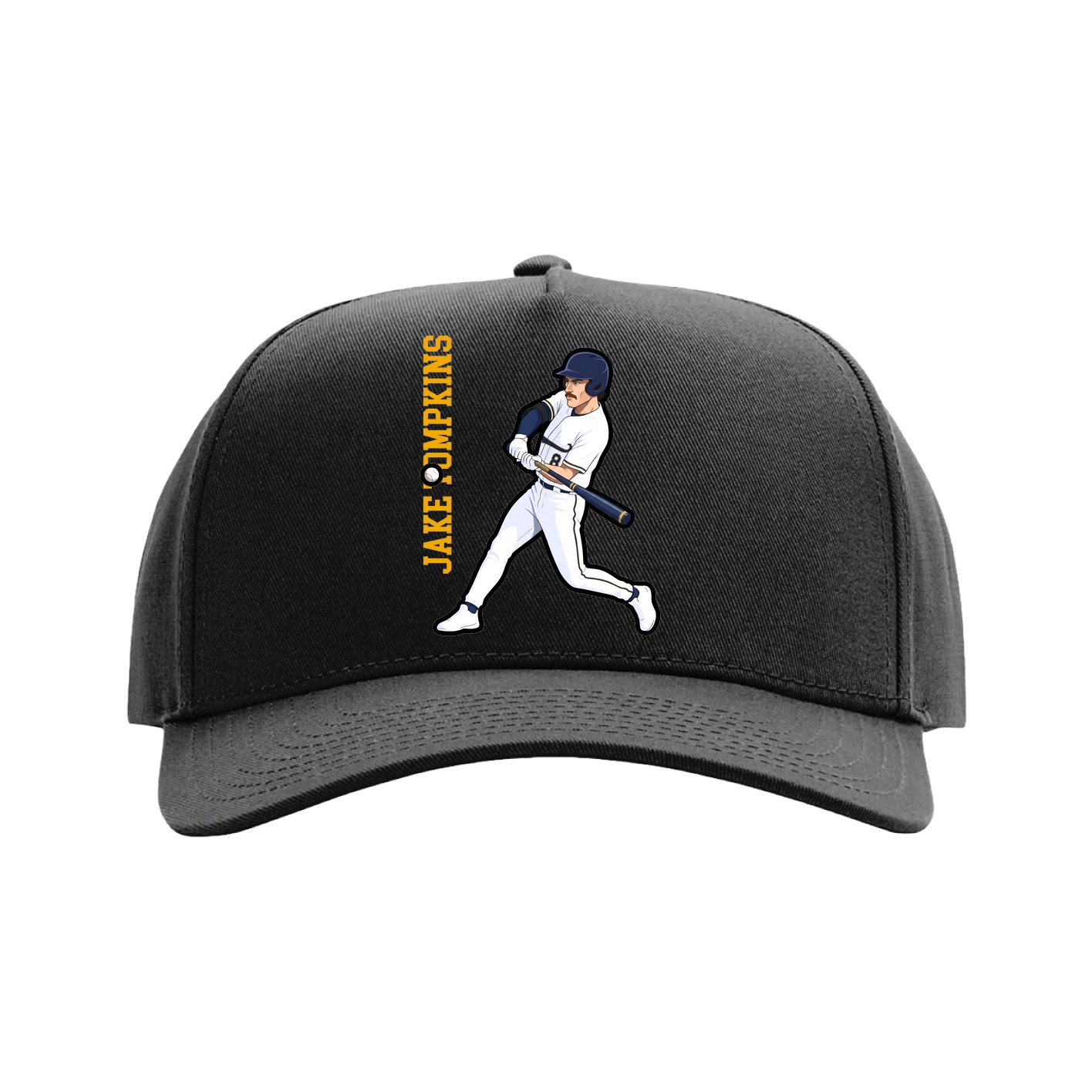 Full Fabric Five-Panel Champ Cap — Name Vertical in Black