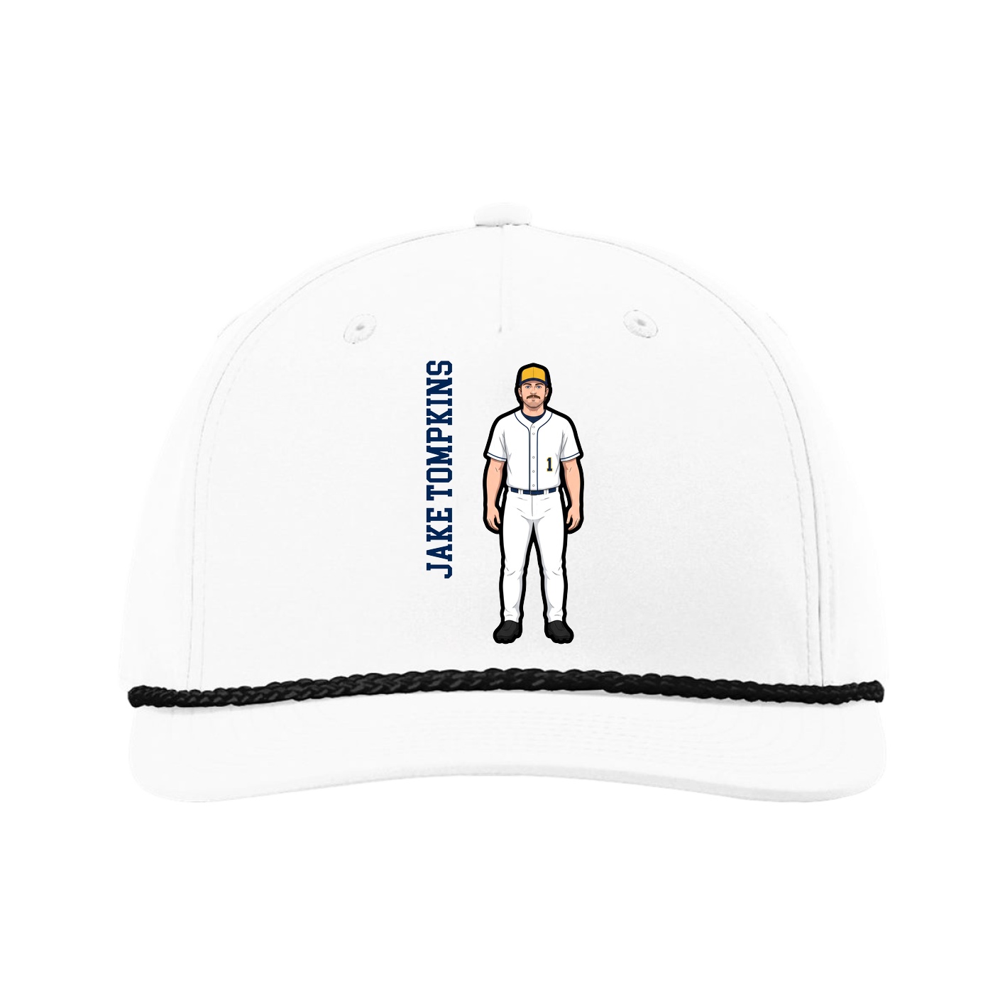 Five-Panel Classic Rope Cap — Name Vertical in White