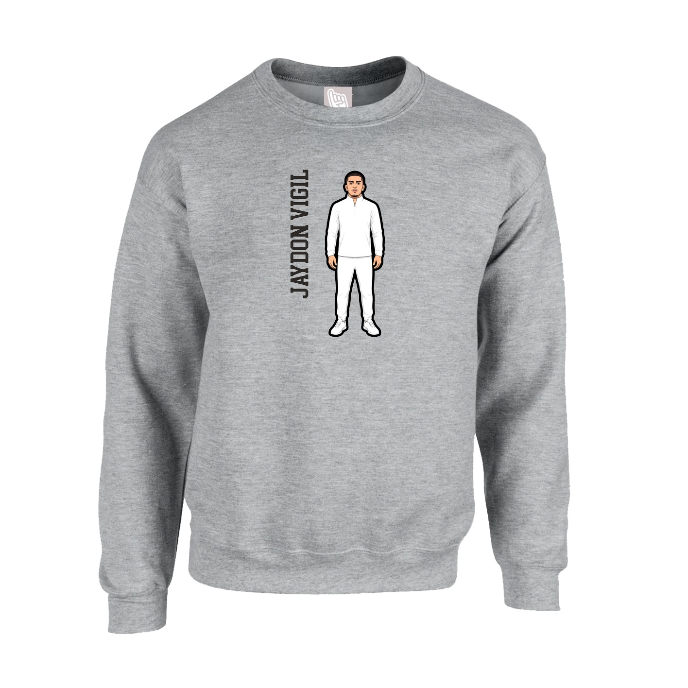 Fleece Crew — Name Vertical in Grey