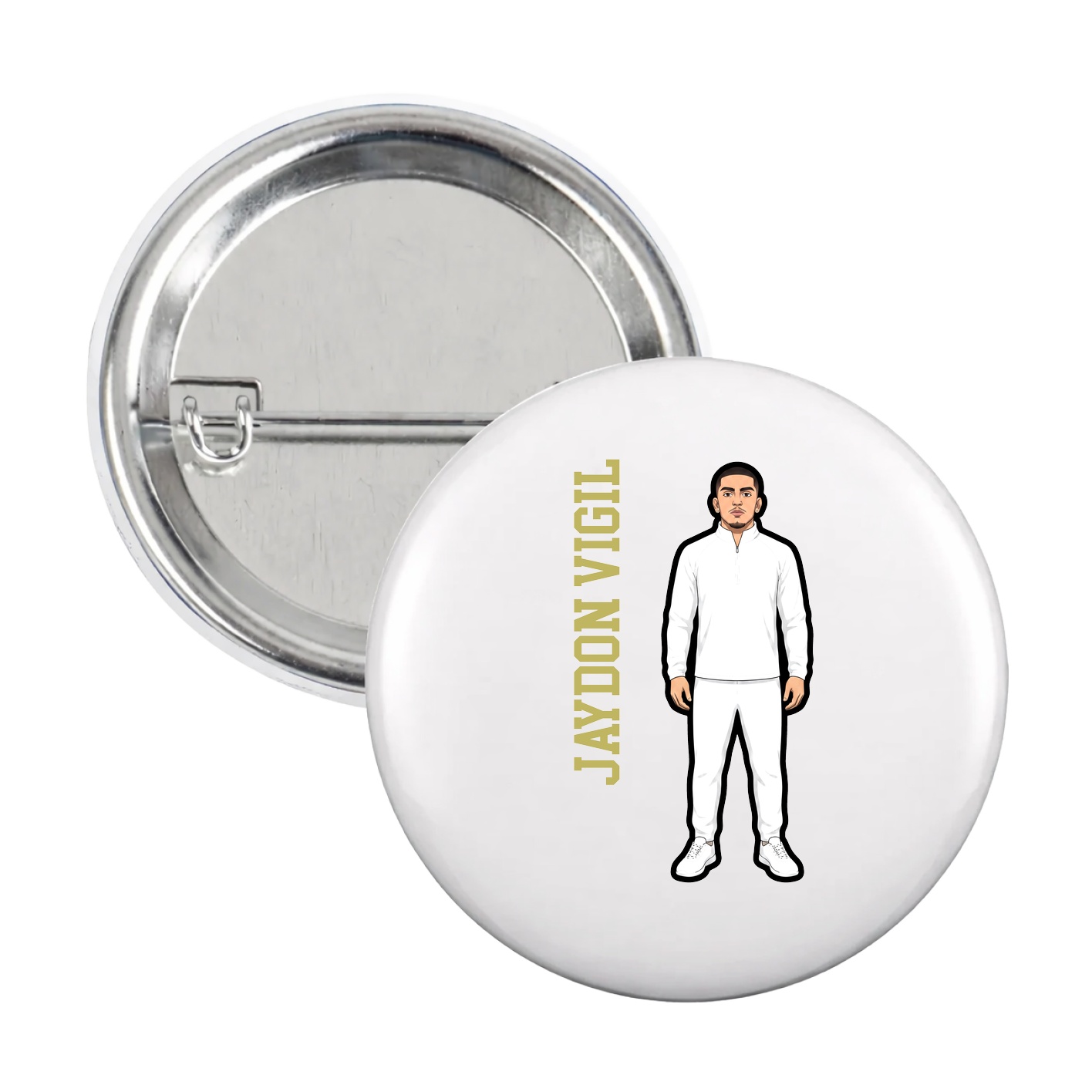 Game Day Button — Name Vertical in White