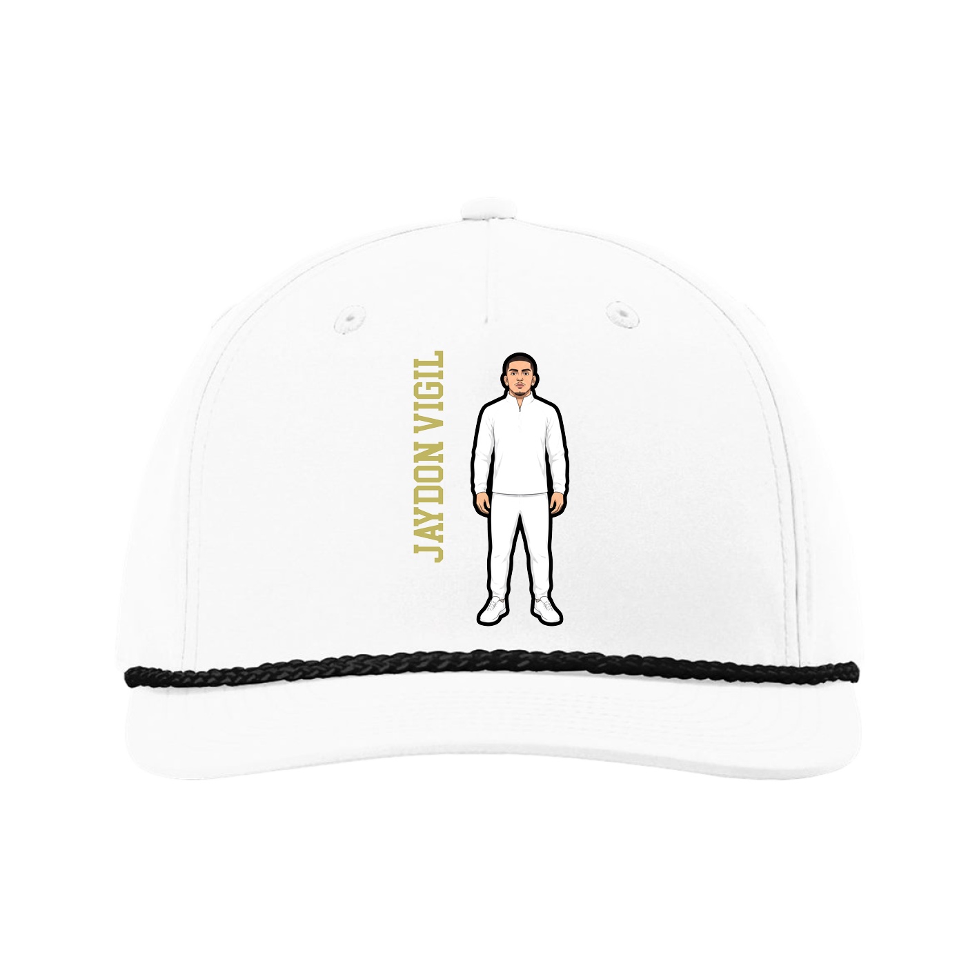 Five-Panel Classic Rope Cap — Name Vertical in White