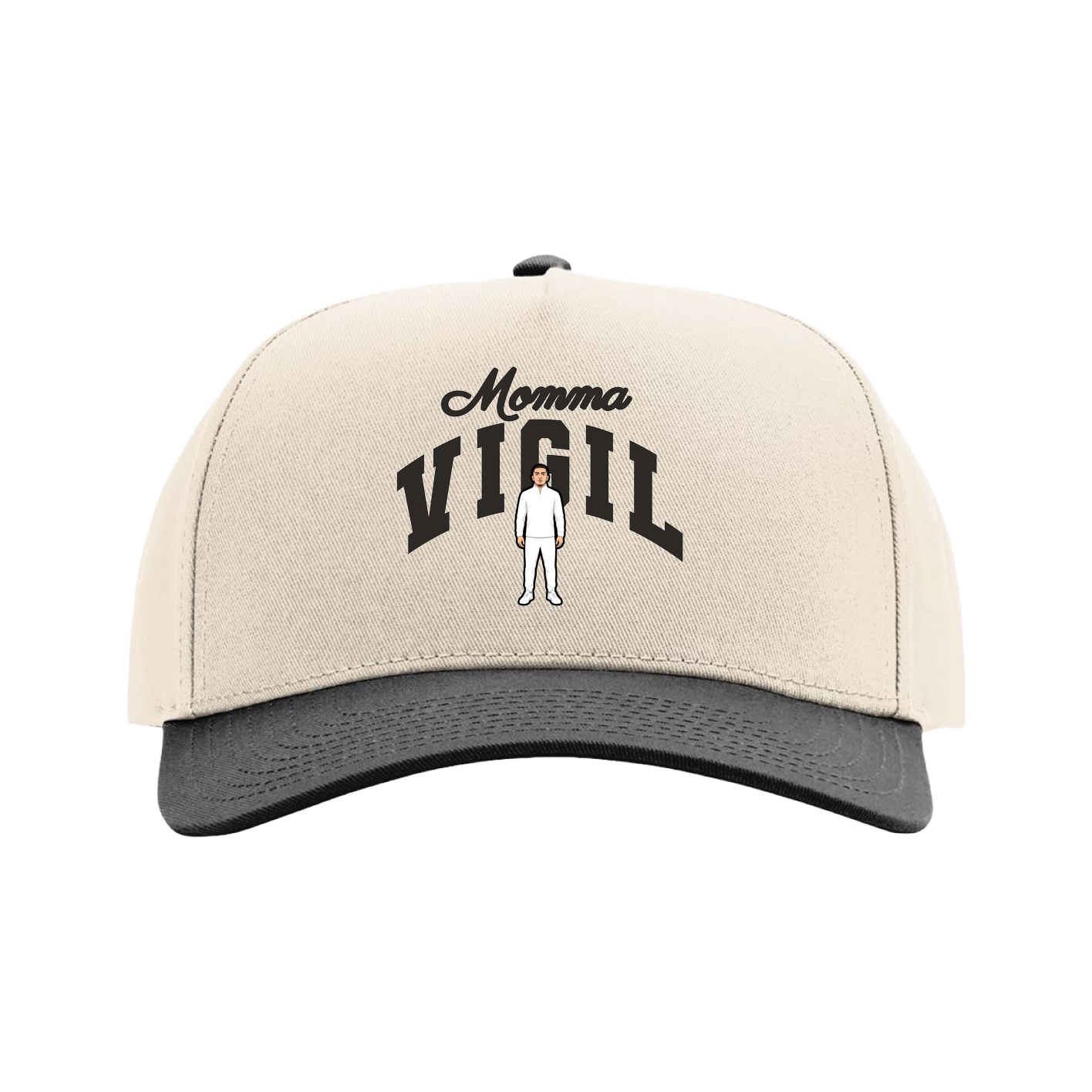 Full Fabric Five-Panel Champ Cap — Mothers Day Arch in Cream/Black