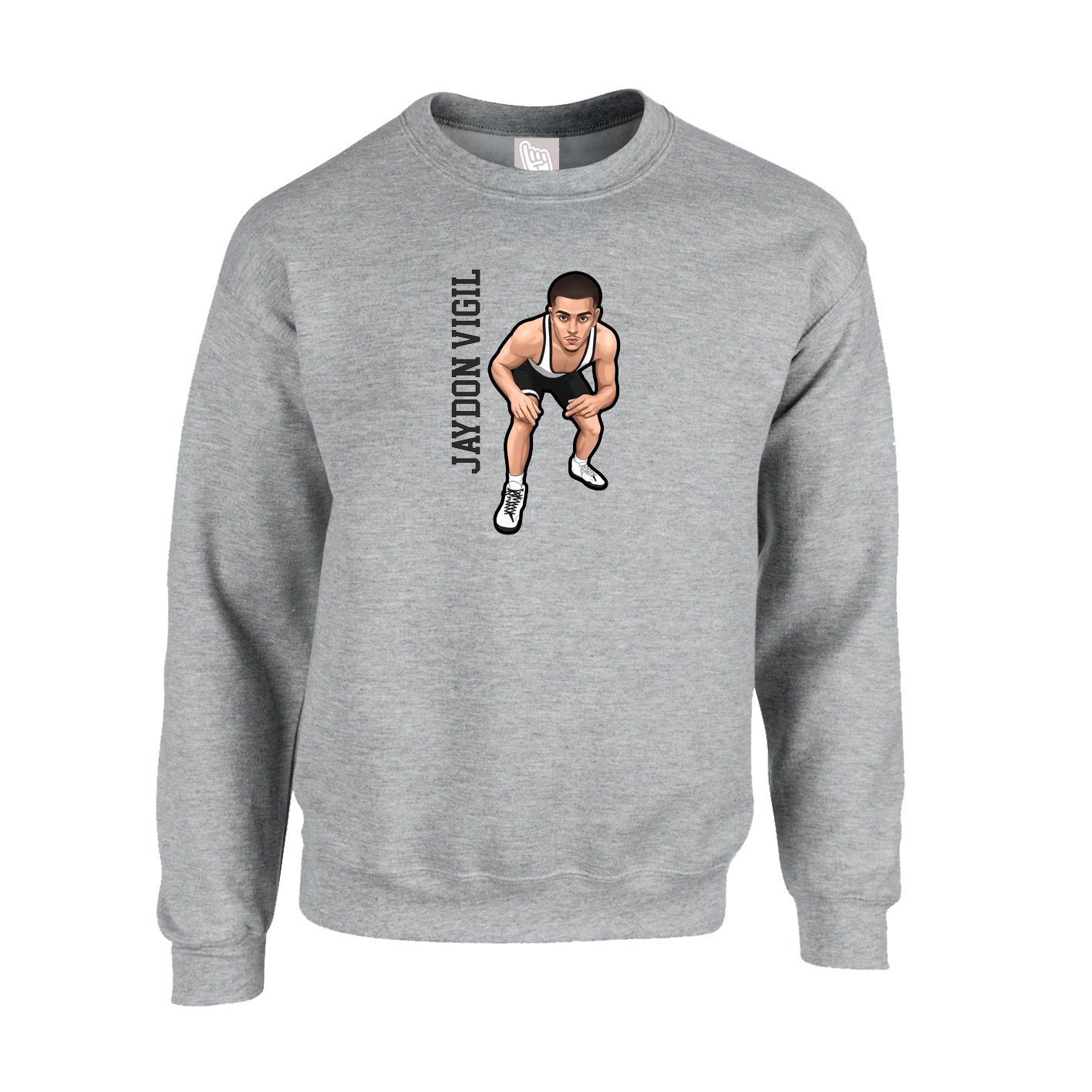 Fleece Crew — Name Vertical in Grey