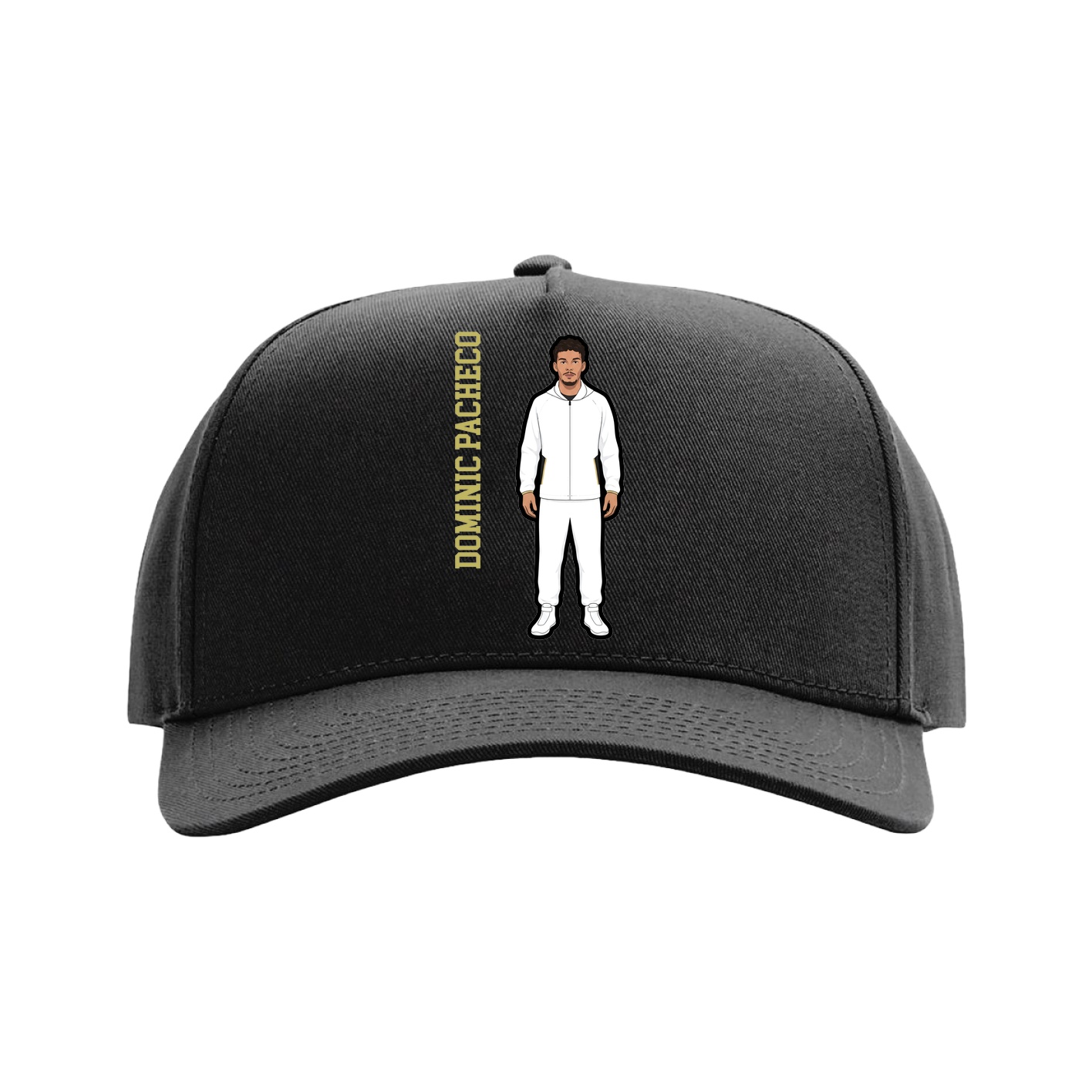 Full Fabric Five-Panel Champ Cap — Name Vertical in Black
