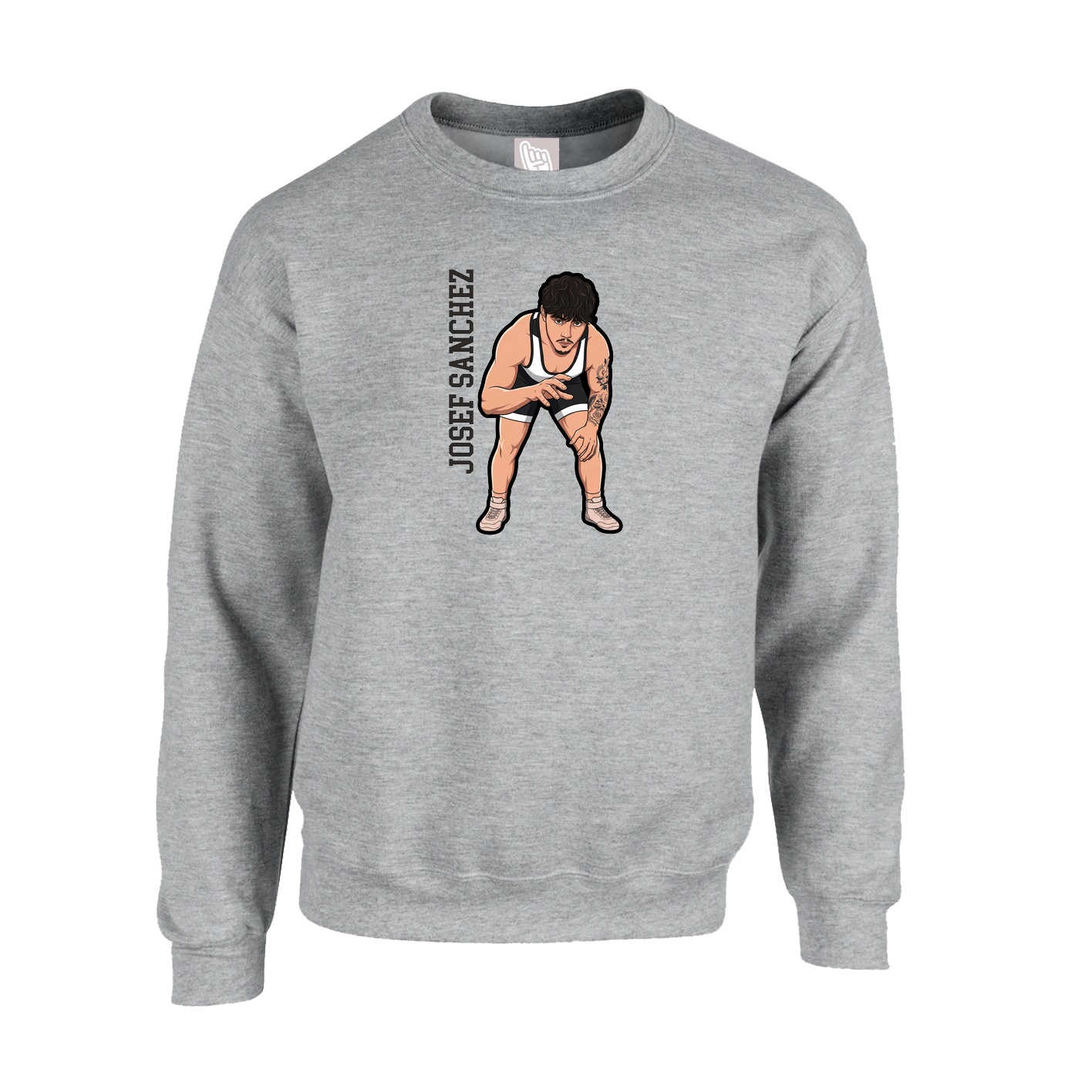 Fleece Crew — Name Vertical in Grey