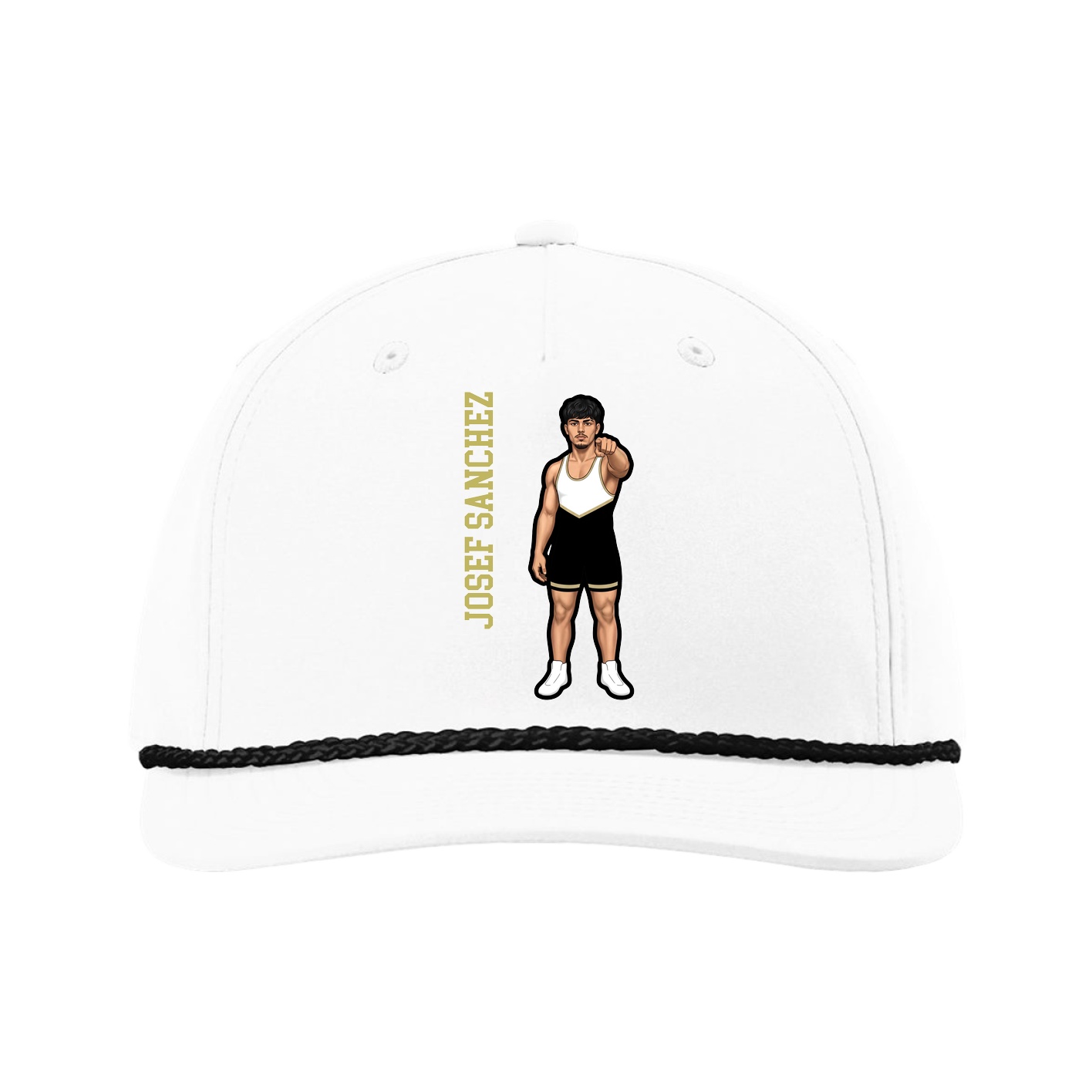 Five-Panel Classic Rope Cap — Name Vertical in White