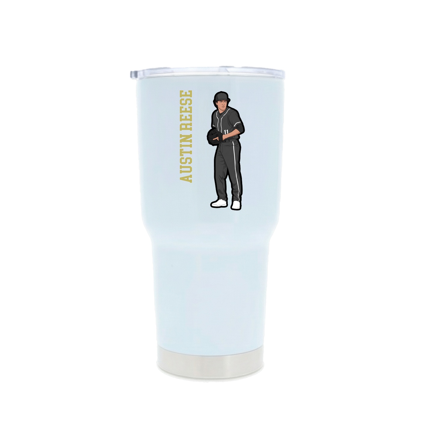 30oz Stainless Steel Tumbler — Name Vertical in White