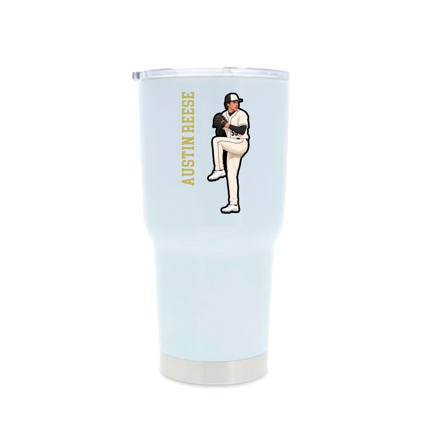 30oz Stainless Steel Tumbler — Name Vertical in White