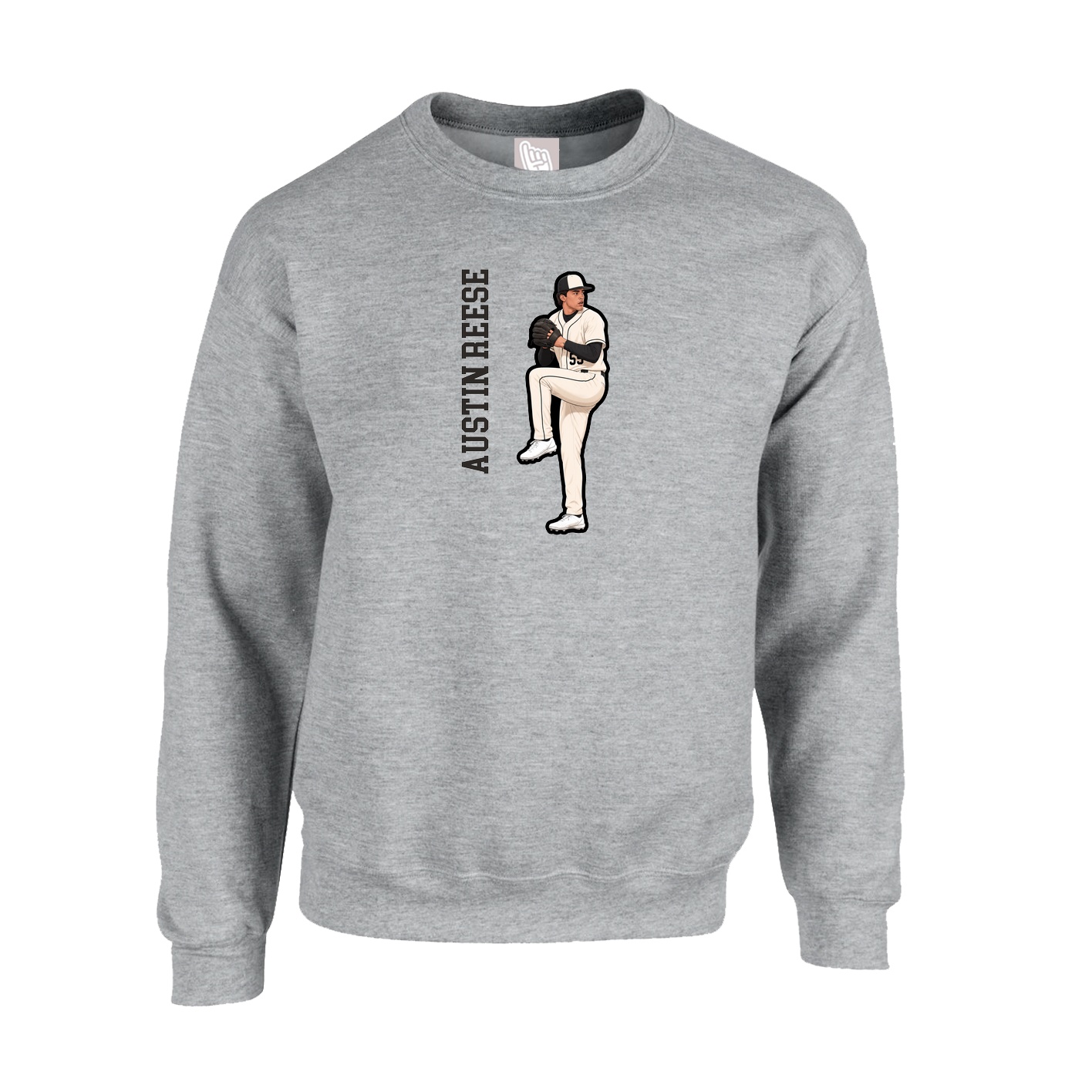 Fleece Crew — Name Vertical in Grey