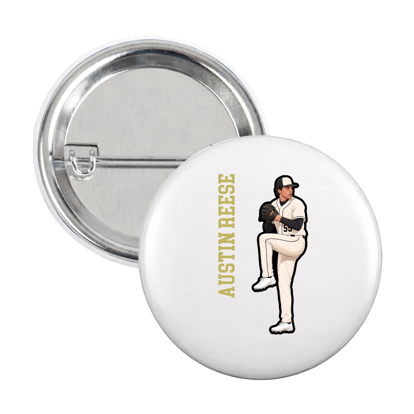 Game Day Button — Name Vertical in White