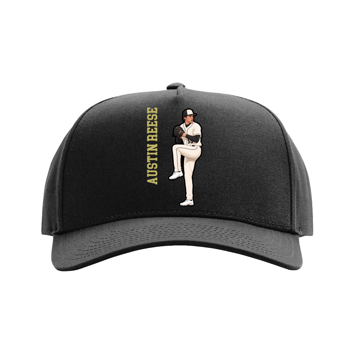 Full Fabric Five-Panel Champ Cap — Name Vertical in Black