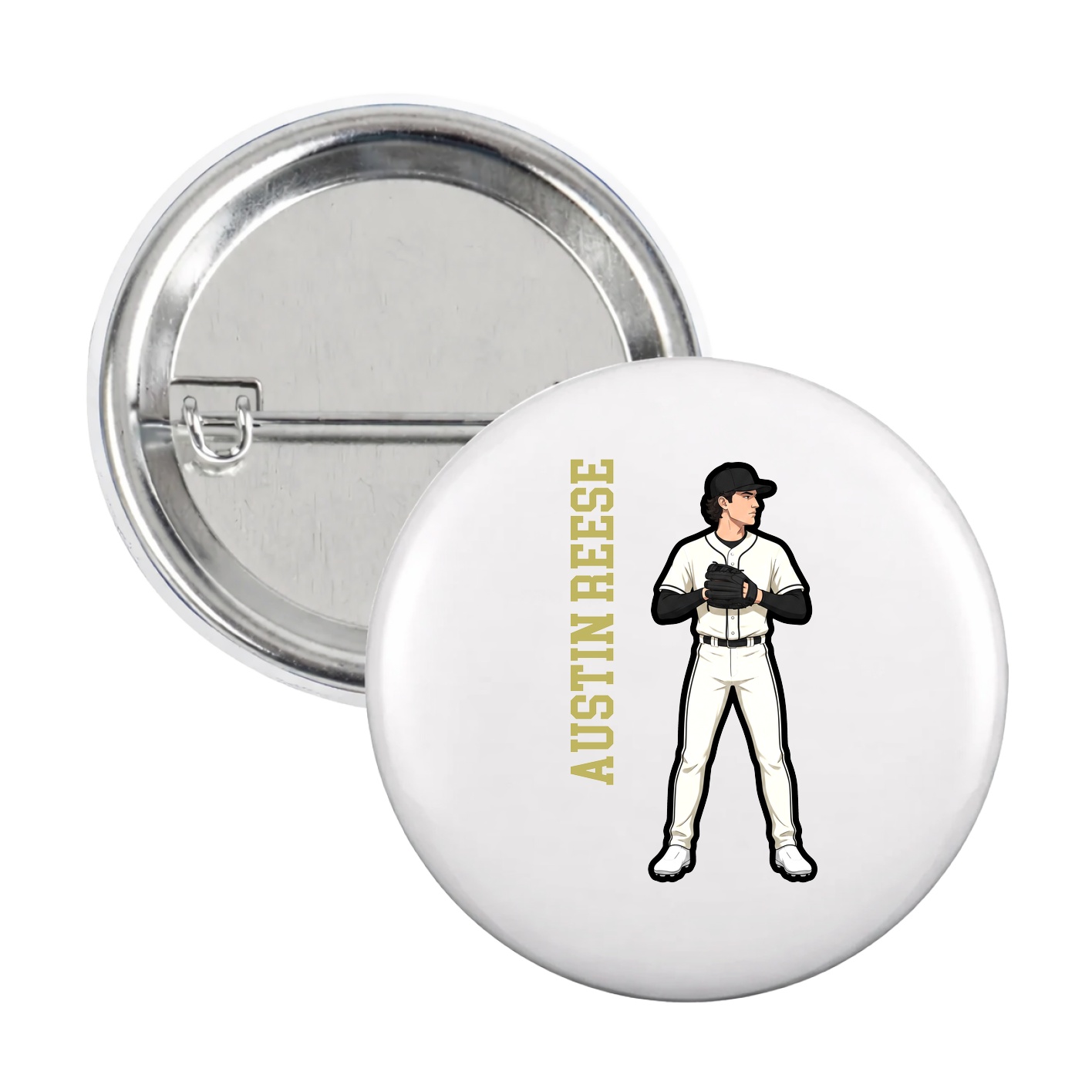 Game Day Button — Name Vertical in White