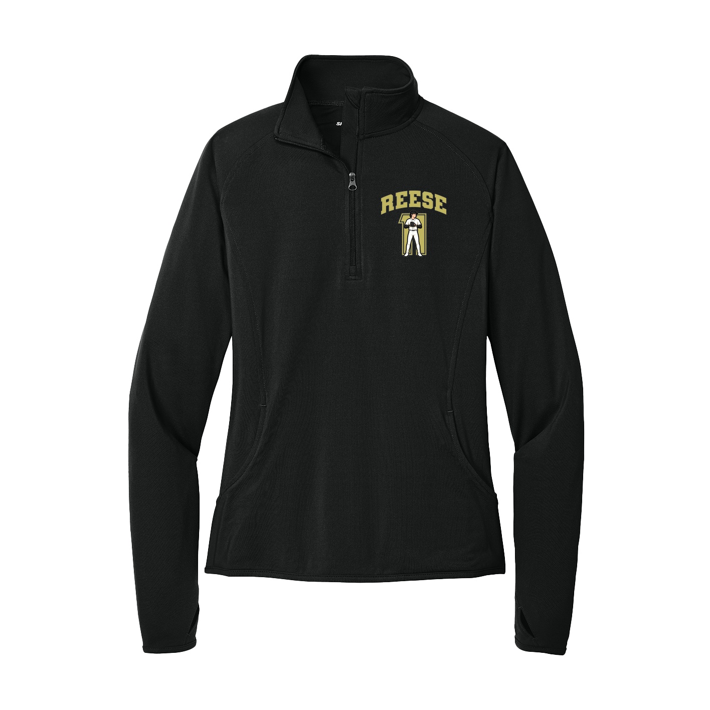 Women's Q-Zip Pullover — Number in Black