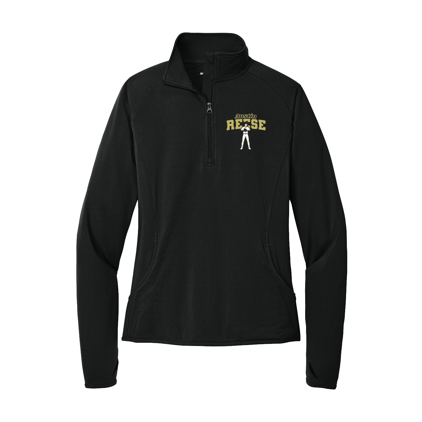Women's Q-Zip Pullover — Name Arch in Black