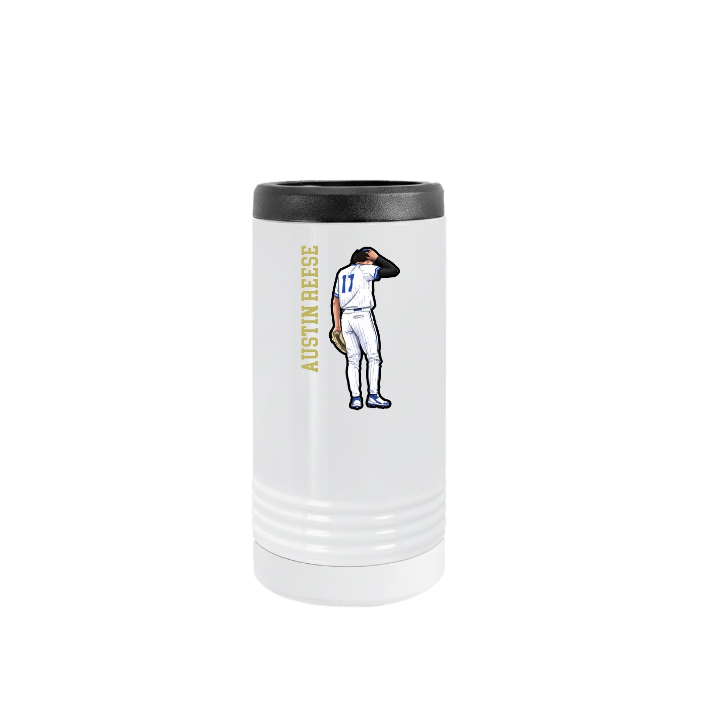Slim Beverage Holder — Name Vertical in White