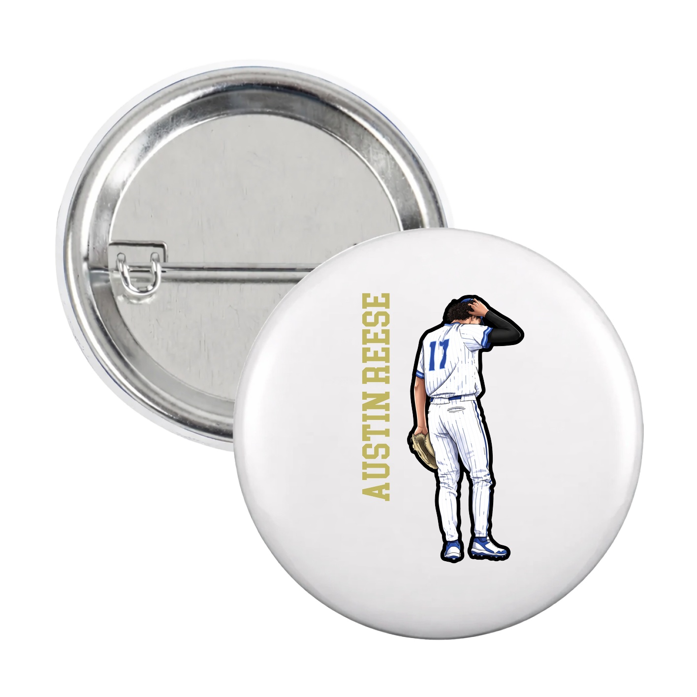Game Day Button — Name Vertical in White