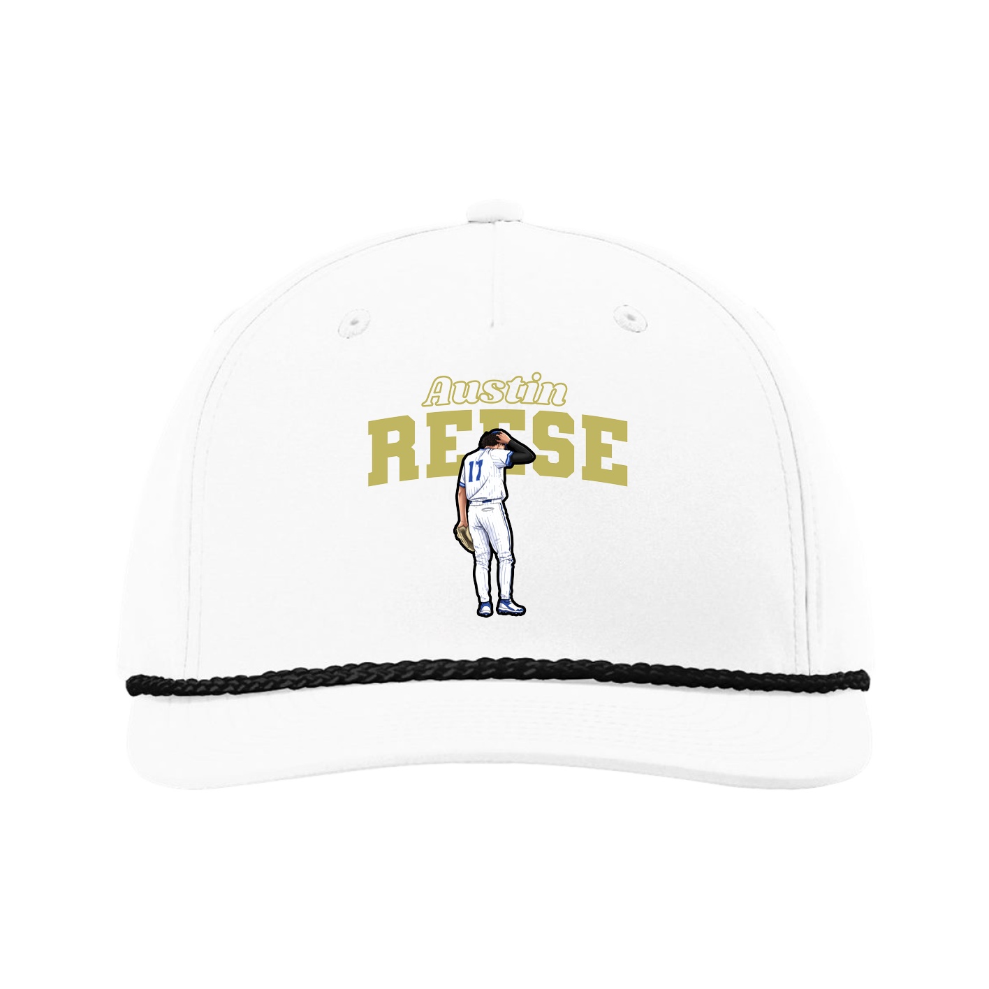 Five-Panel Classic Rope Cap — Name Arch in White