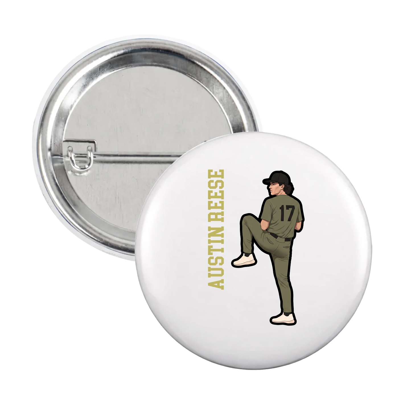 Game Day Button — Name Vertical in White