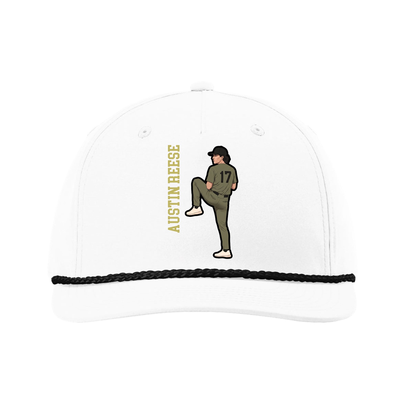 Five-Panel Classic Rope Cap — Name Vertical in White