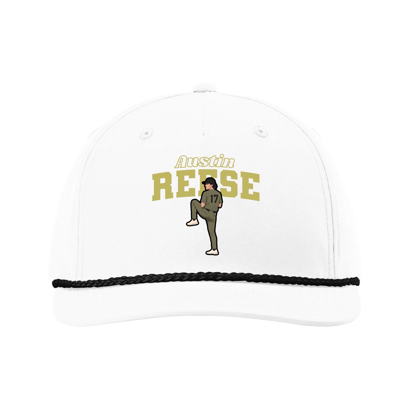 Five-Panel Classic Rope Cap — Name Arch in White