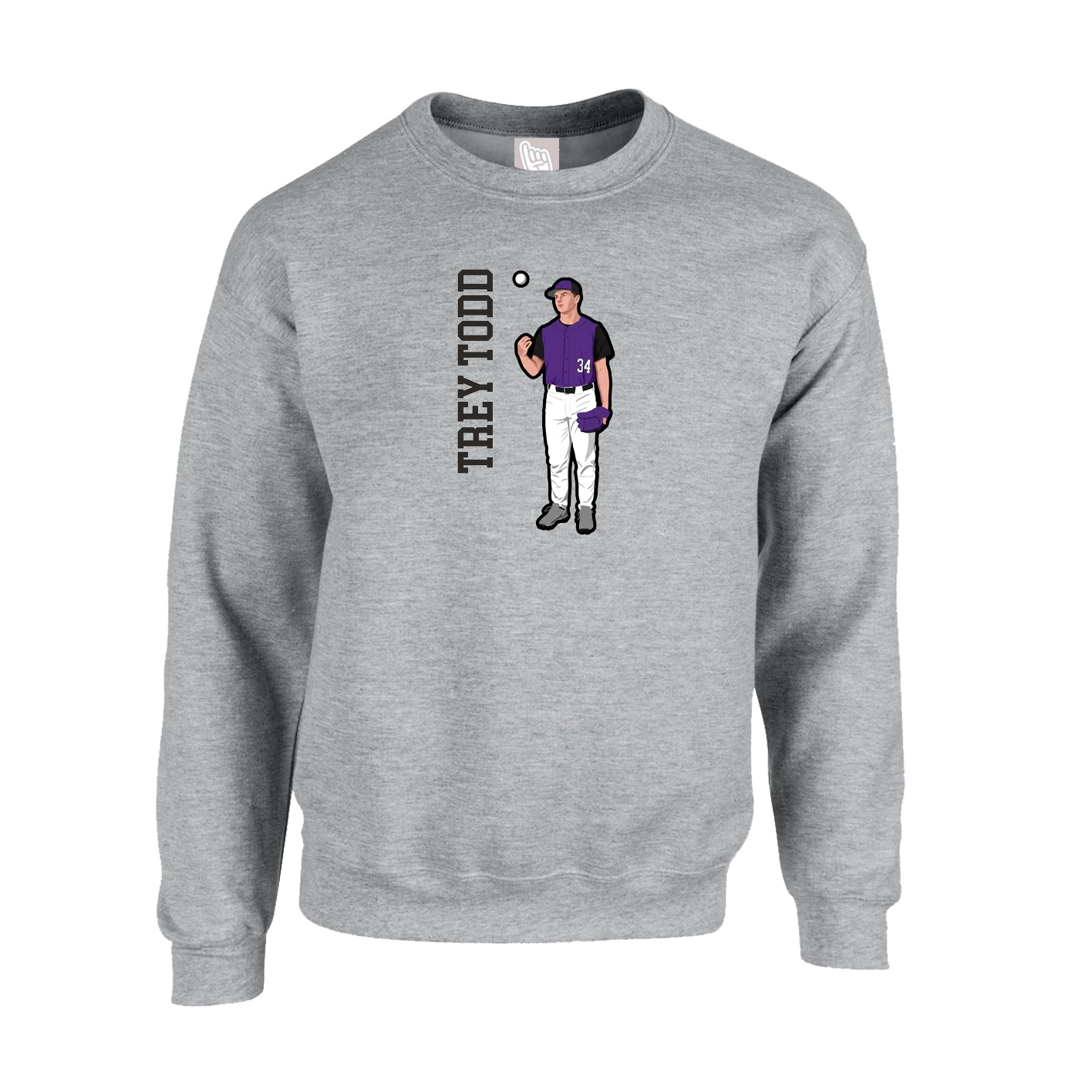Fleece Crew — Name Vertical in Grey