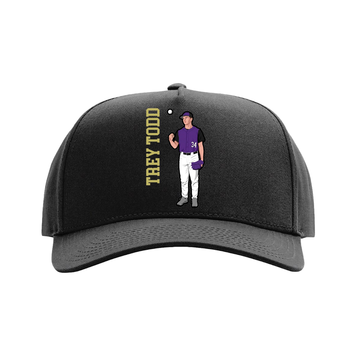 Full Fabric Five-Panel Champ Cap — Name Vertical in Black