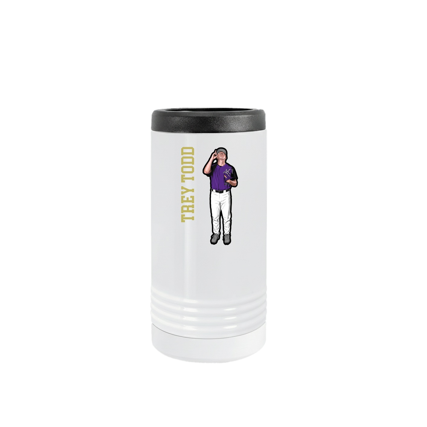 Slim Beverage Holder — Name Vertical in White