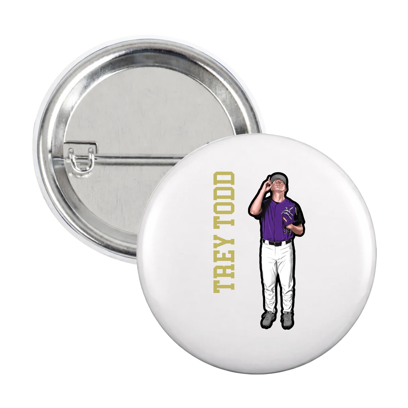Game Day Button — Name Vertical in White