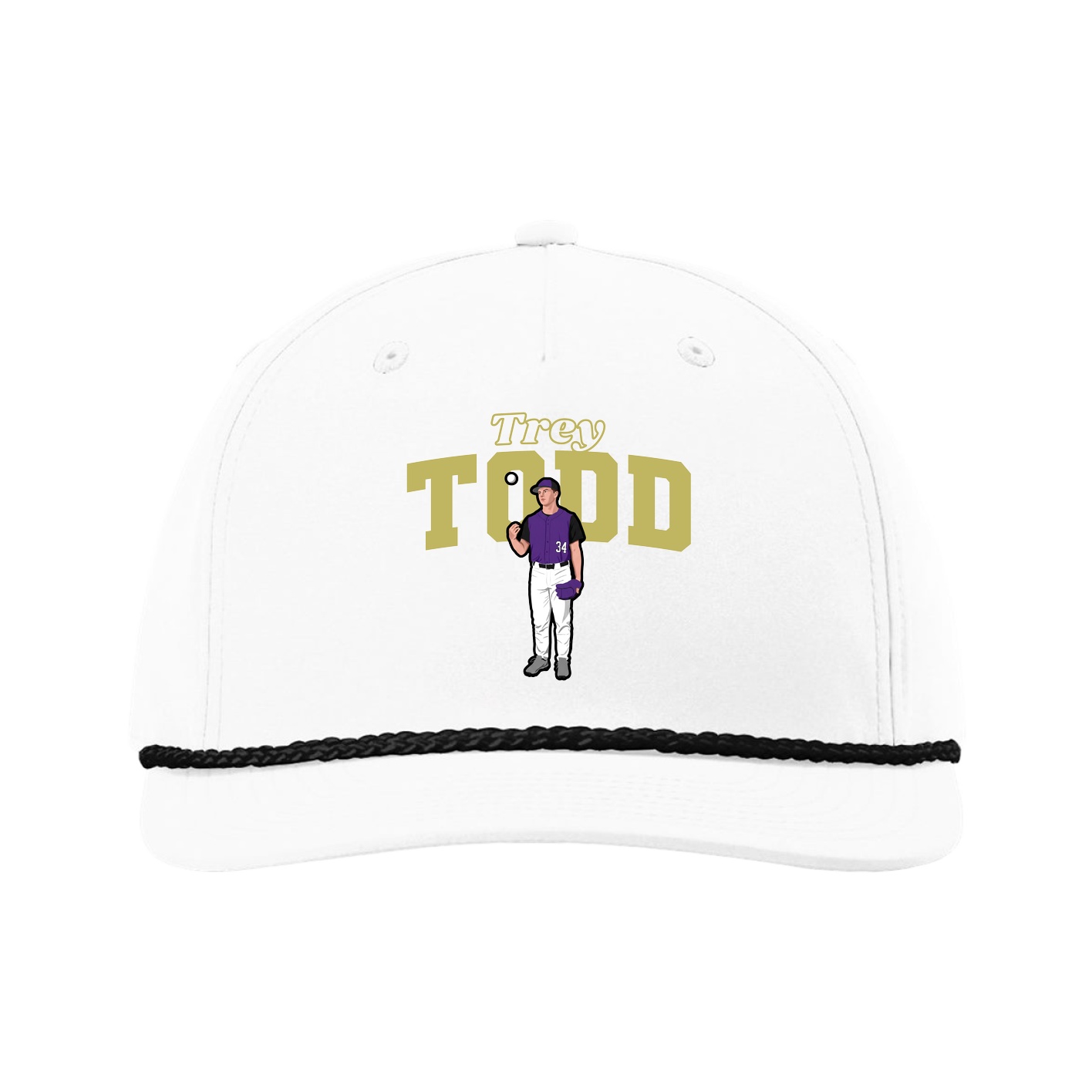 Five-Panel Classic Rope Cap — Name Arch in White