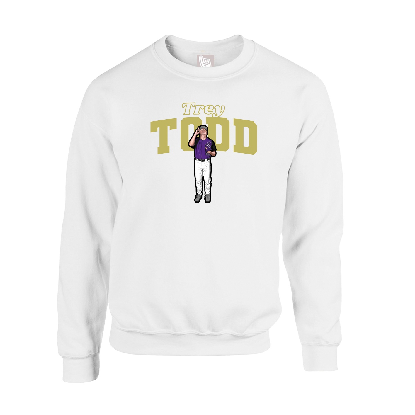 Fleece Crew — Name Arch in White