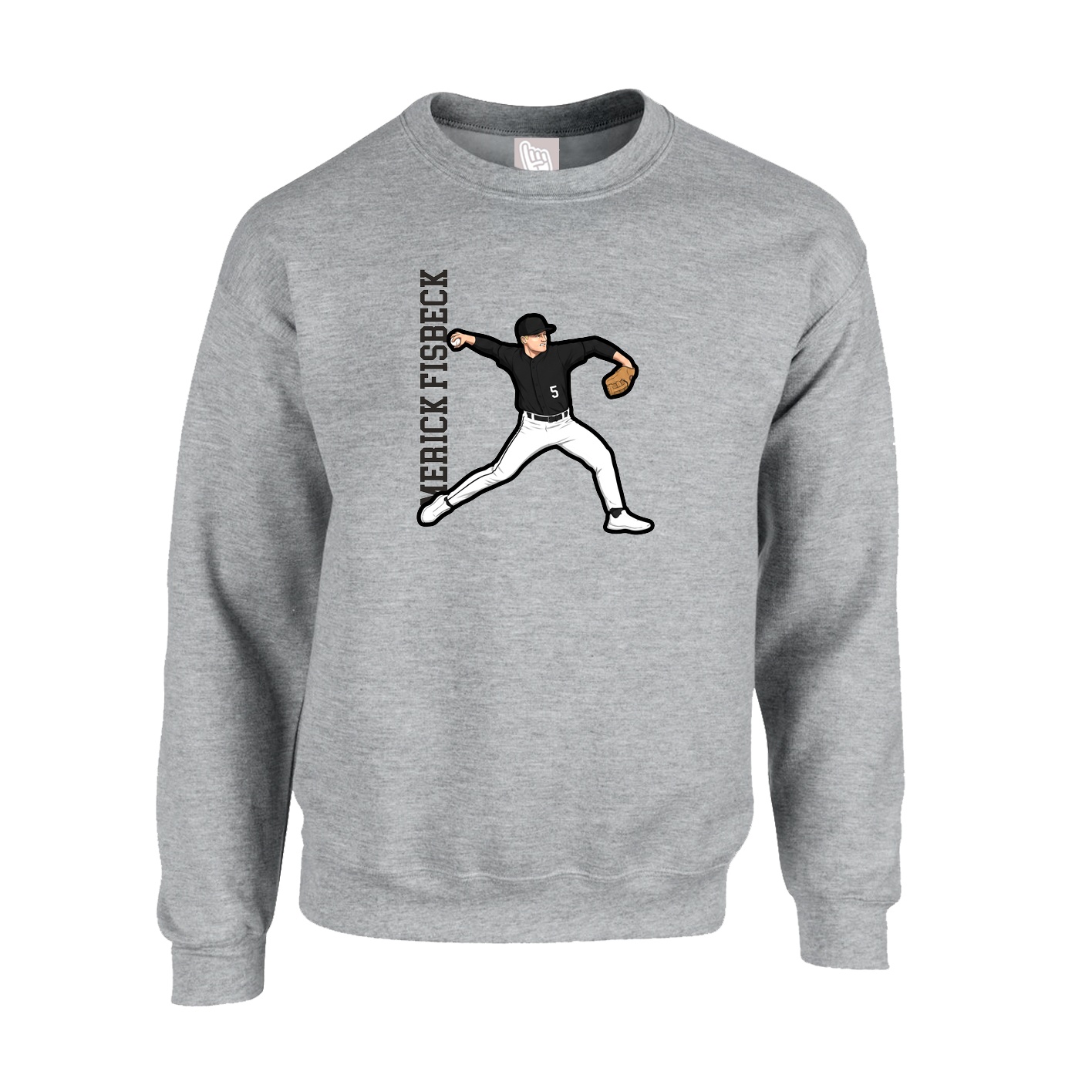 Fleece Crew — Name Vertical in Grey