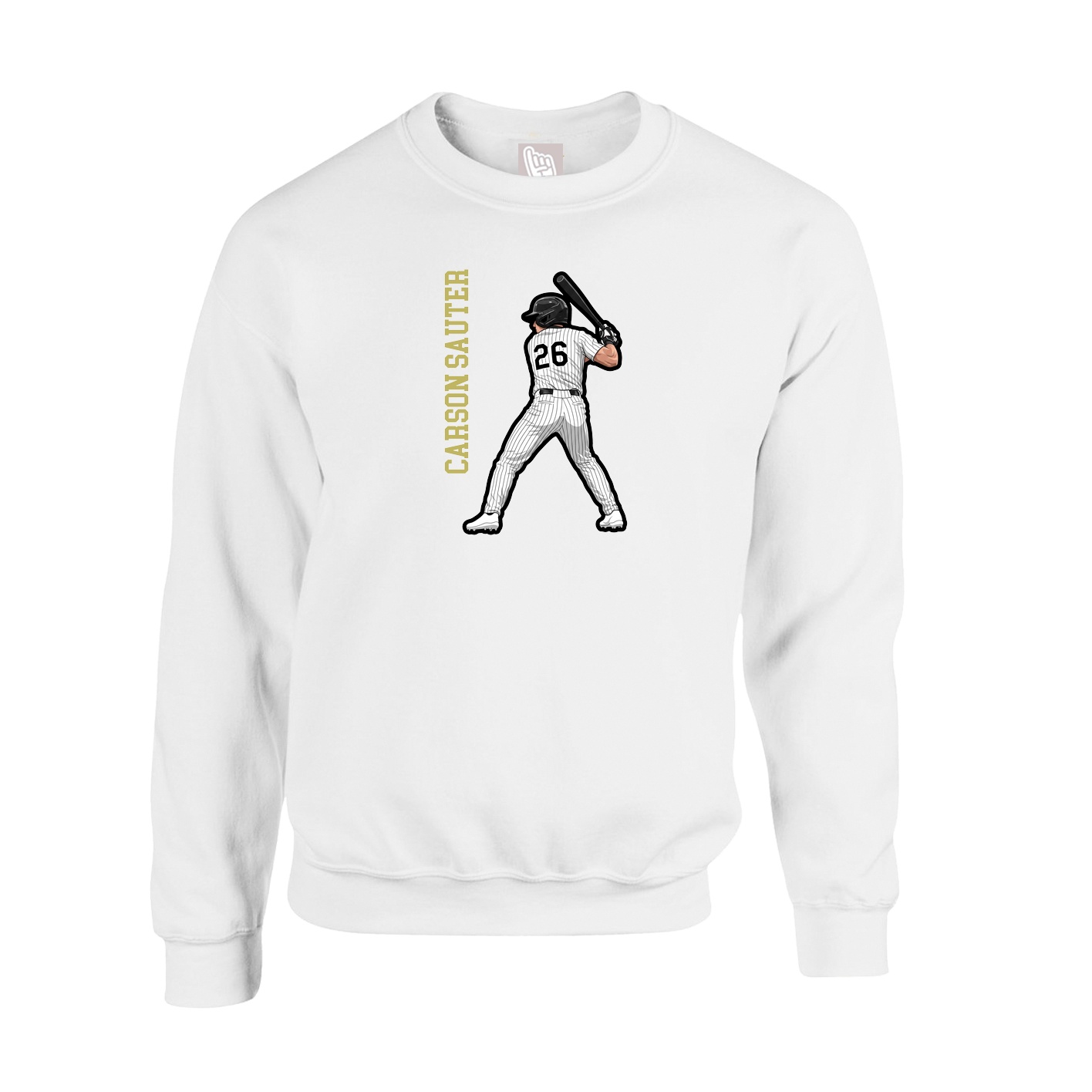 Fleece Crew — Name Vertical in White
