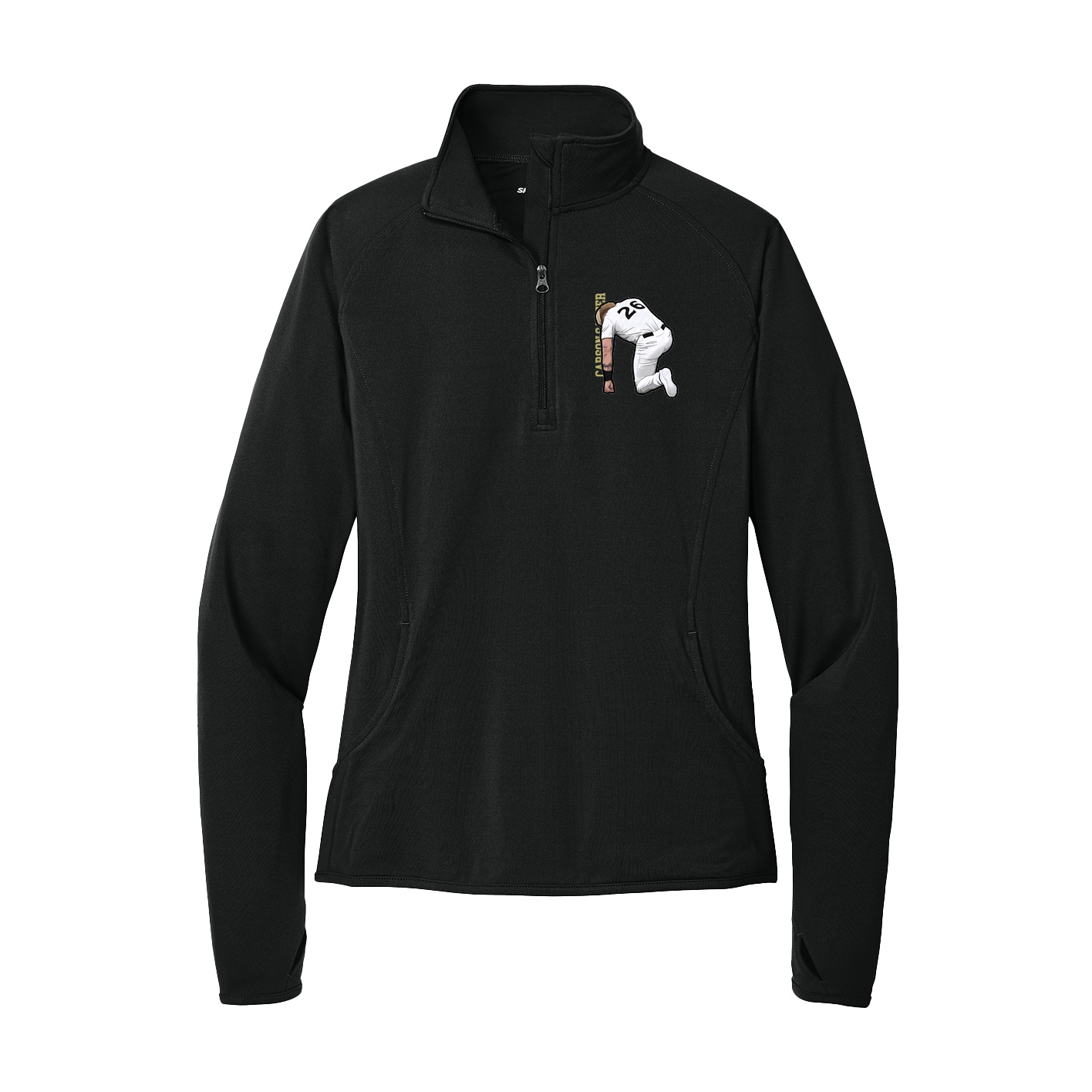 Women's Q-Zip Pullover — Name Vertical in Black