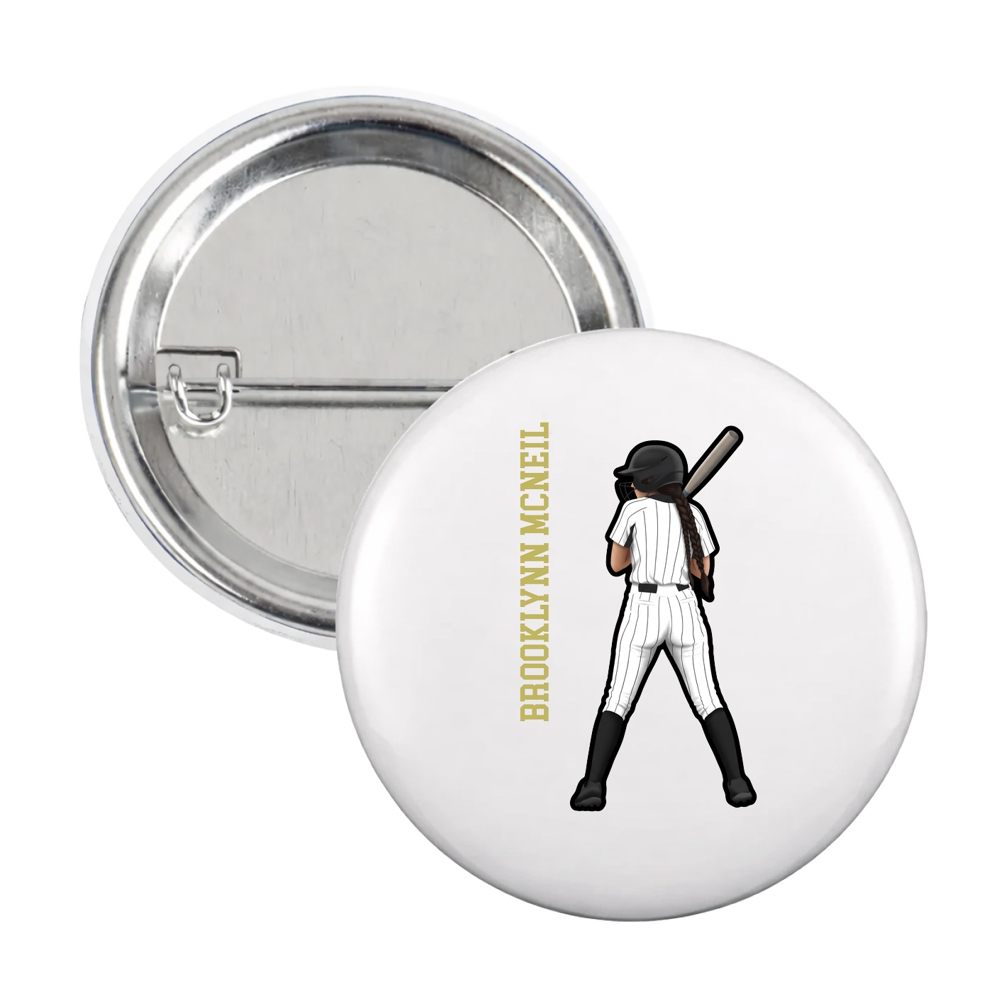 Game Day Button — Name Vertical in White