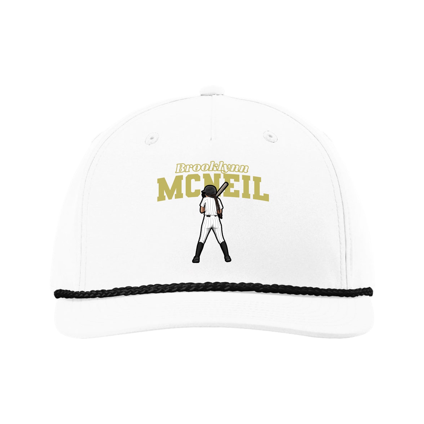 Five-Panel Classic Rope Cap — Name Arch in White