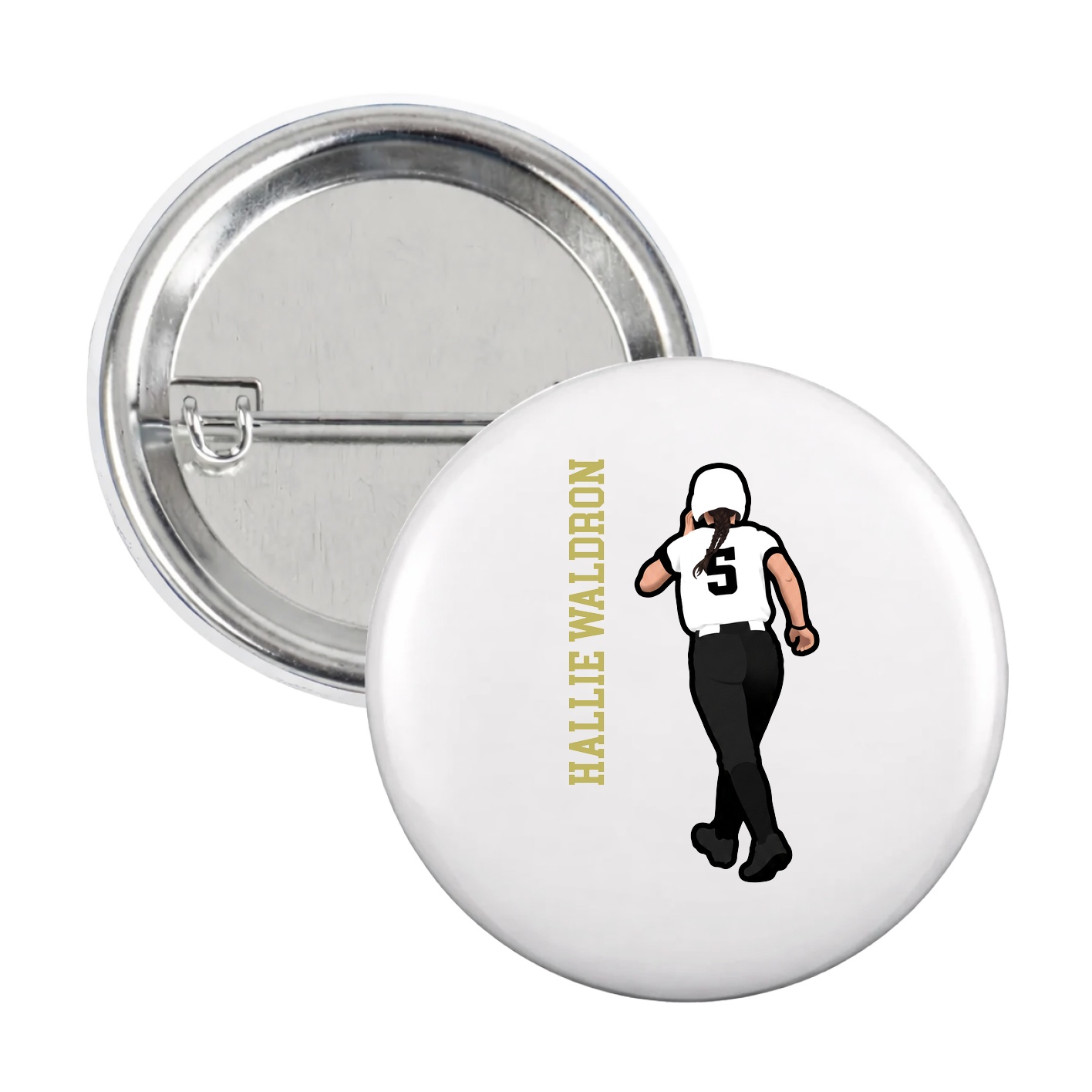 Game Day Button — Name Vertical in White
