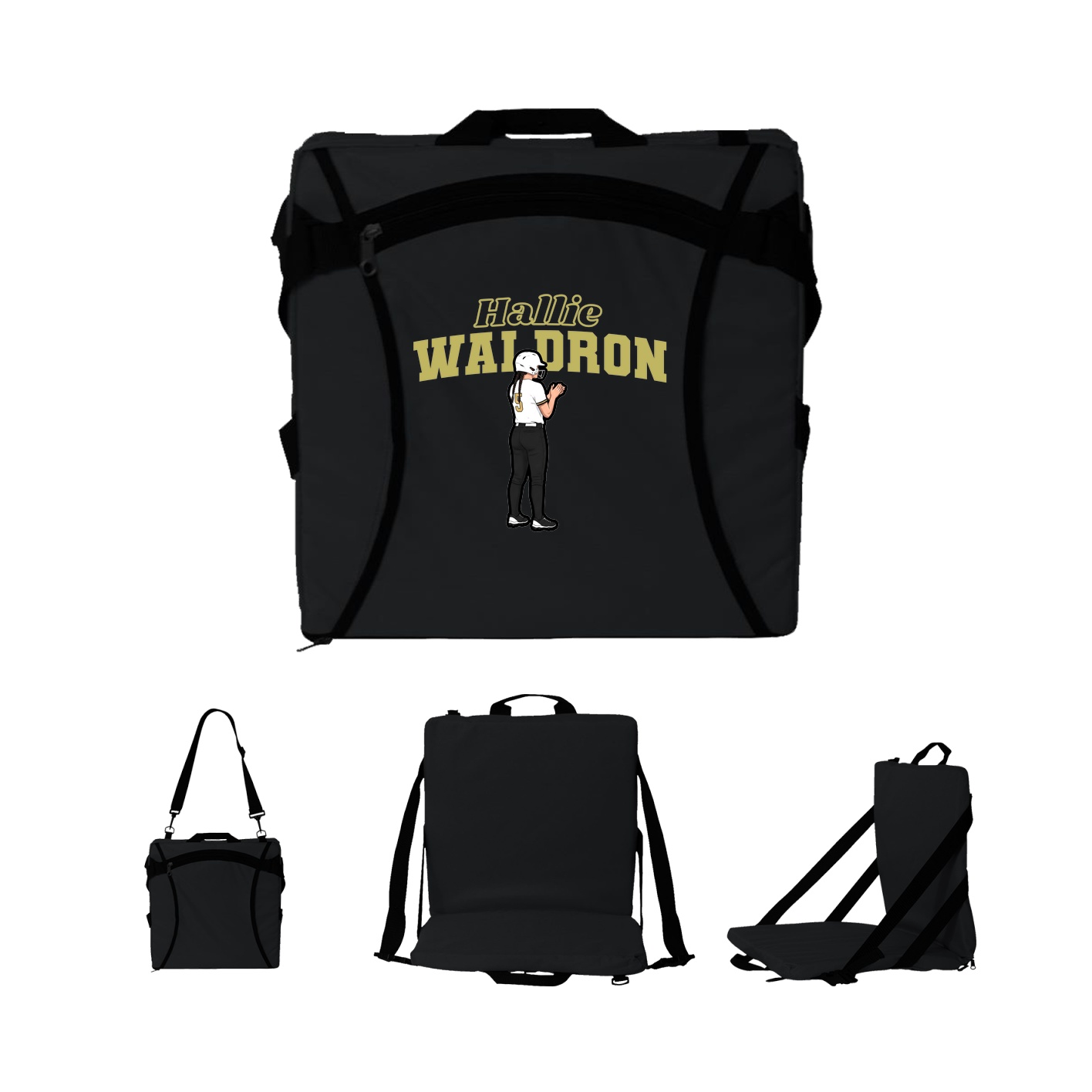 Folding Stadium Seat — Name Arch in Black