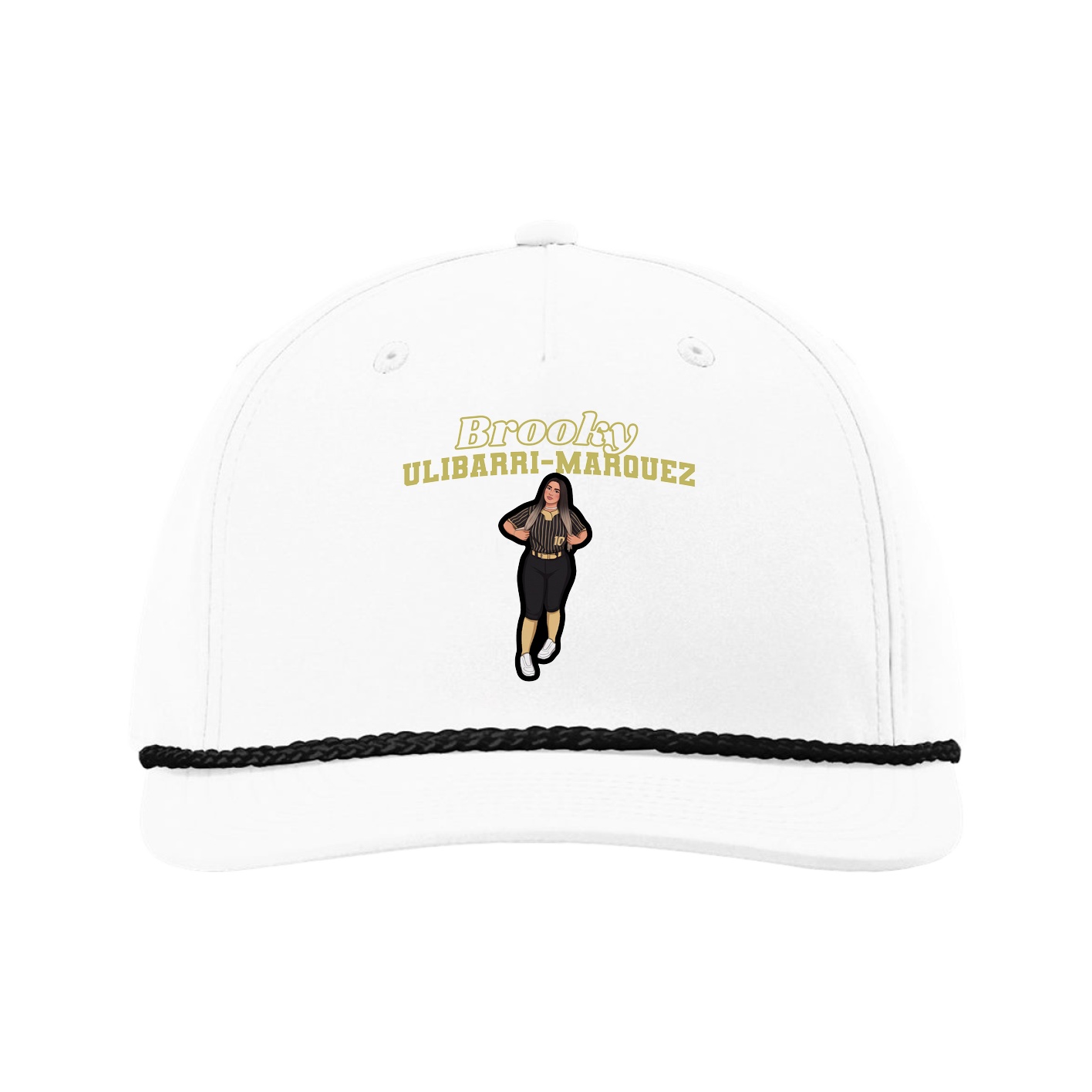 Five-Panel Classic Rope Cap — Name Arch in White