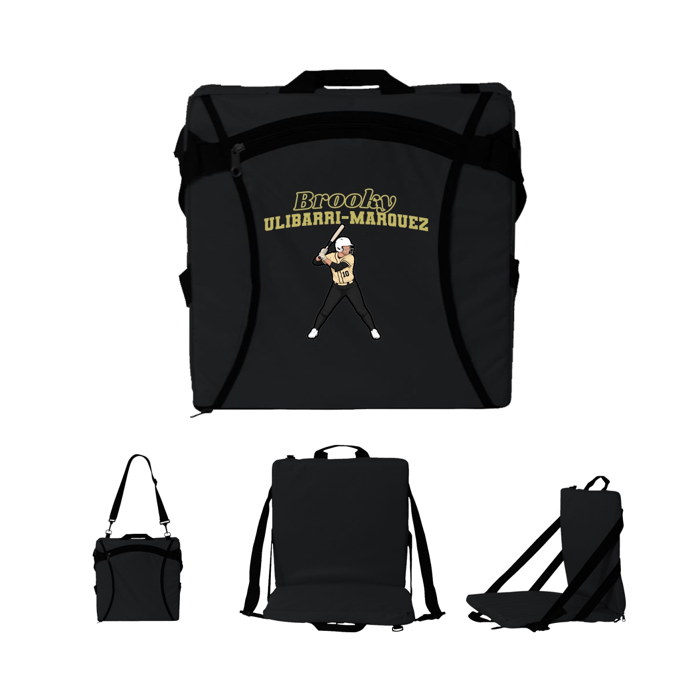 Folding Stadium Seat — Name Arch in Black
