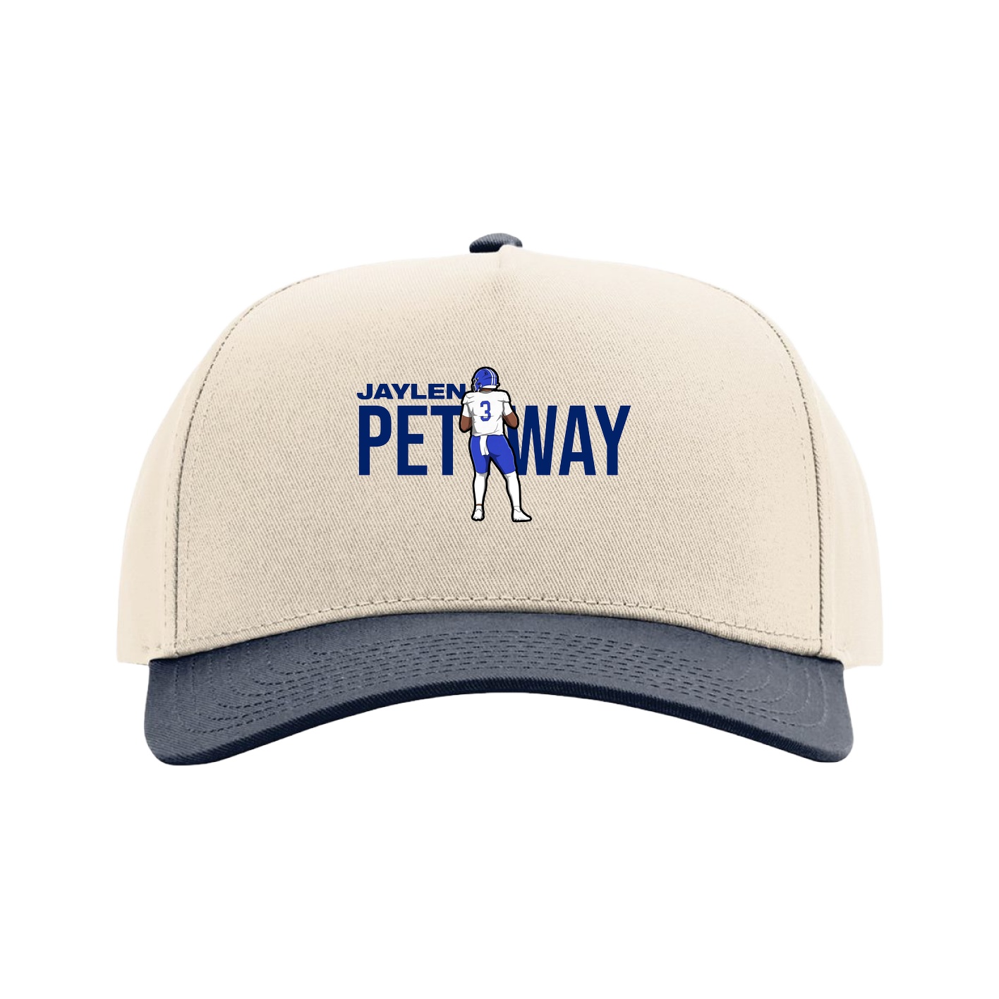 Full Fabric Five-Panel Champ Cap — Player Name in Cream/Navy
