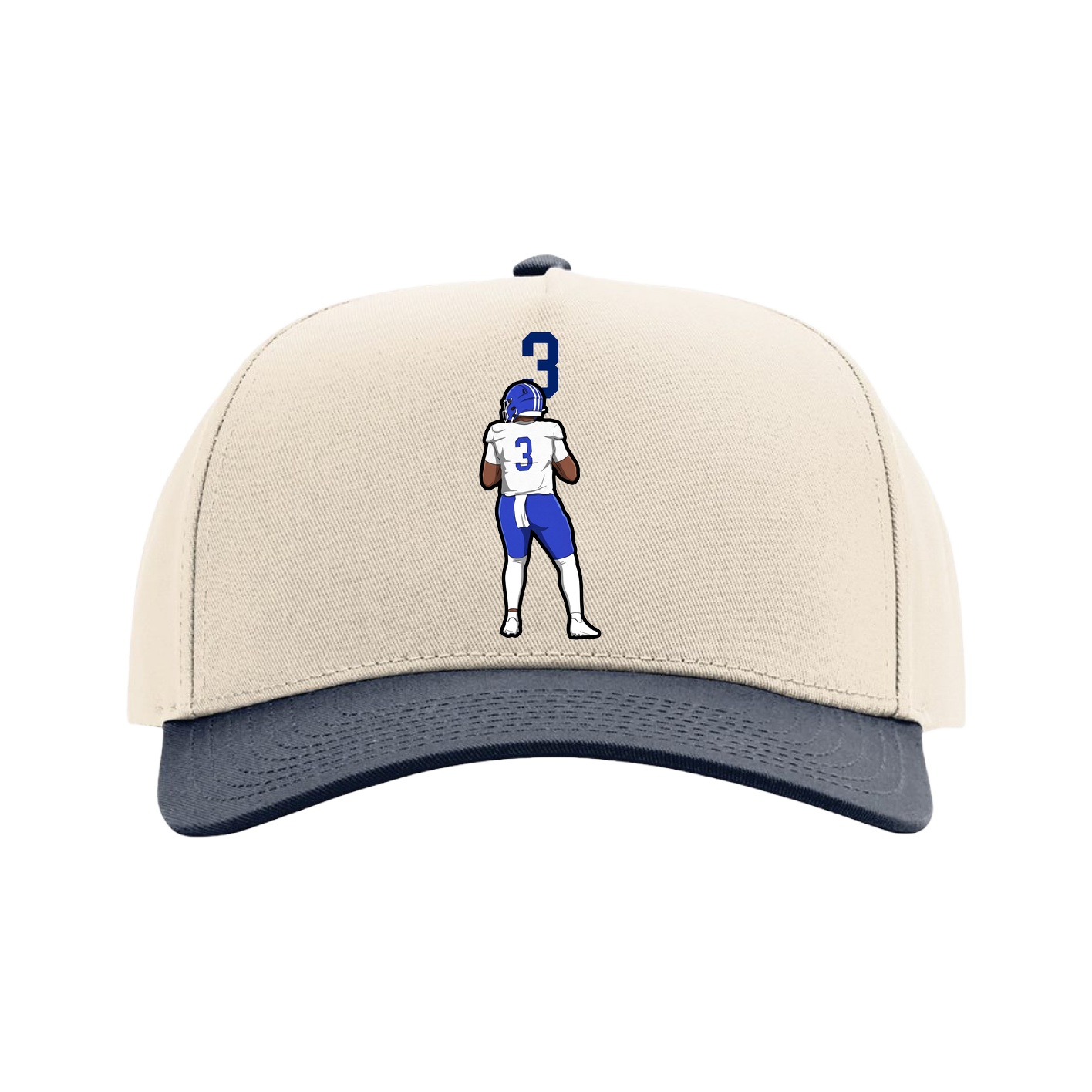 Full Fabric Five-Panel Champ Cap — Number Top in Cream/Navy