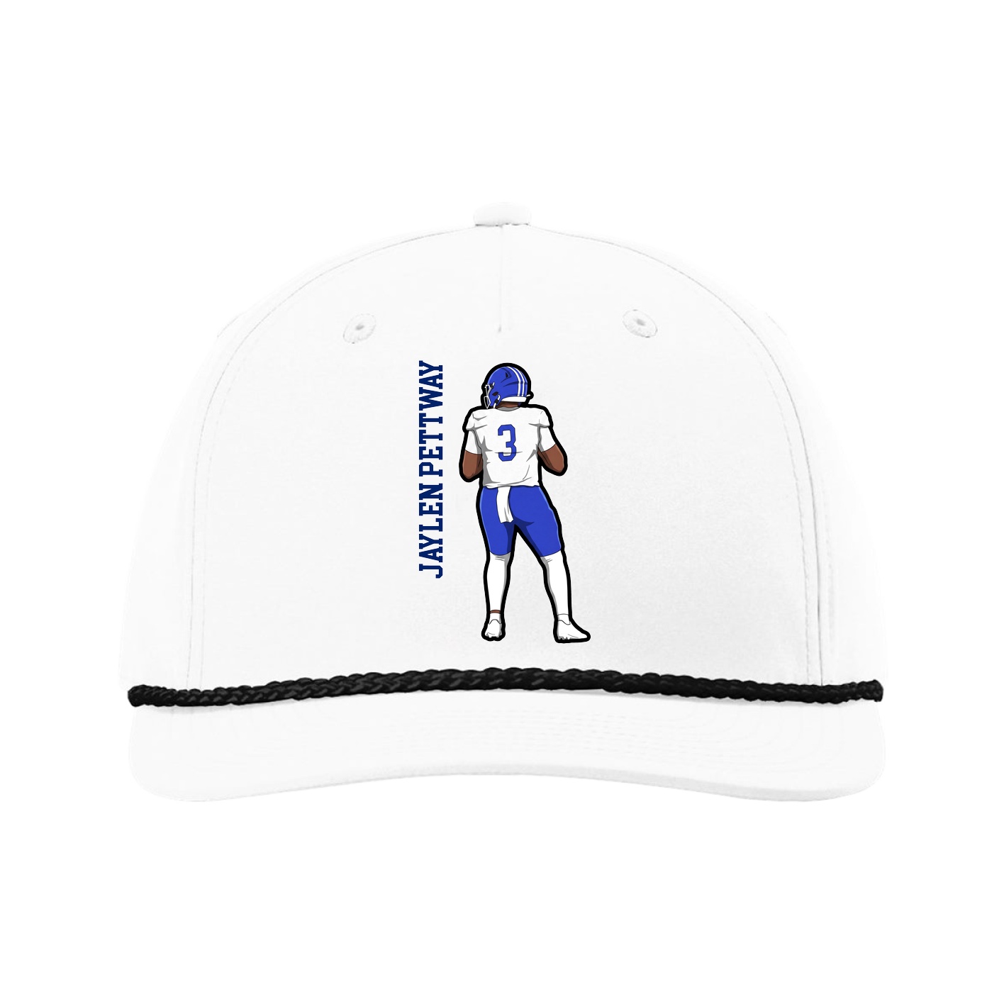 Five-Panel Classic Rope Cap — Name Vertical in White
