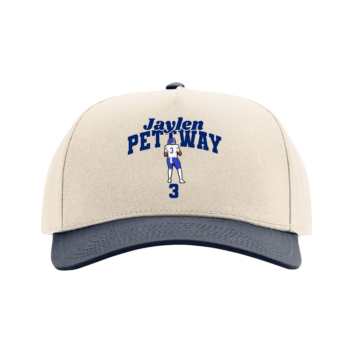 Full Fabric Five-Panel Champ Cap — Signature Arch in Cream/Navy